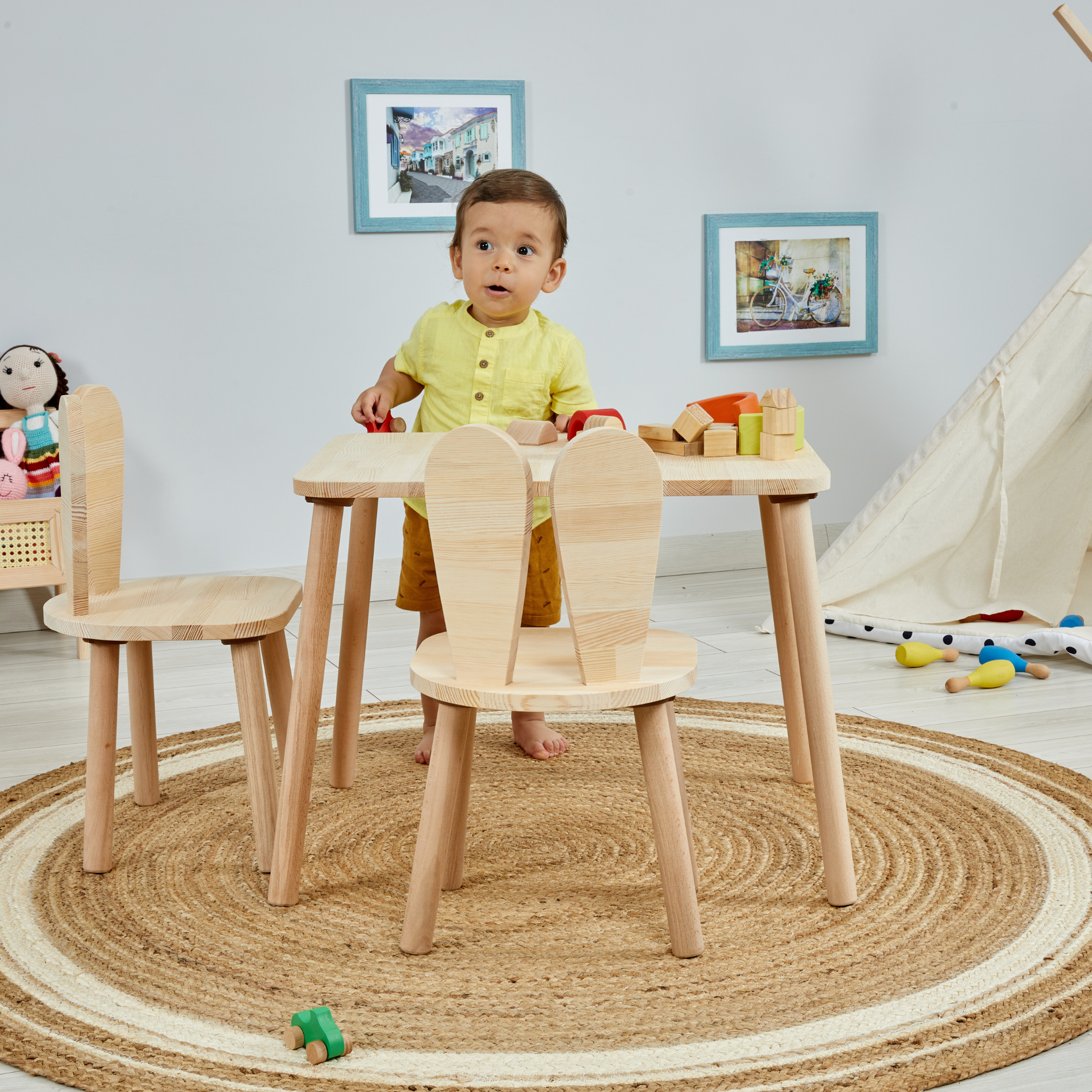 Montessori Table and Chair Set for Kids - Bunny Ears Piney