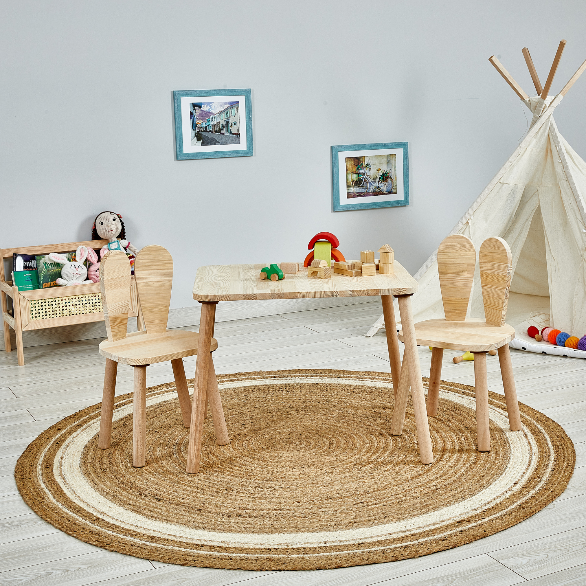 Montessori Table and Chair Set for Kids - Bunny Ears Piney