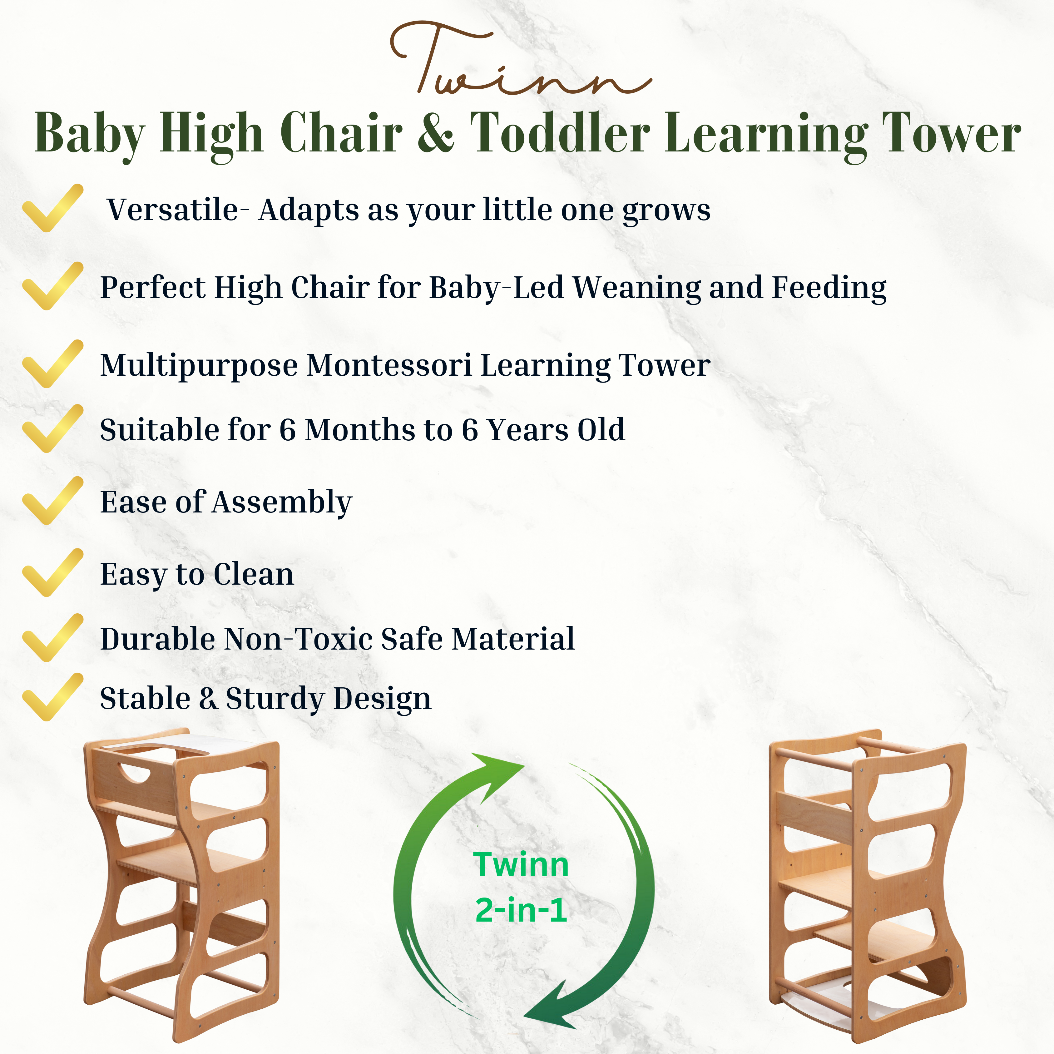 Twinn 2-in-1 Multipurpose Baby High Chair & Toddler Learning Tower