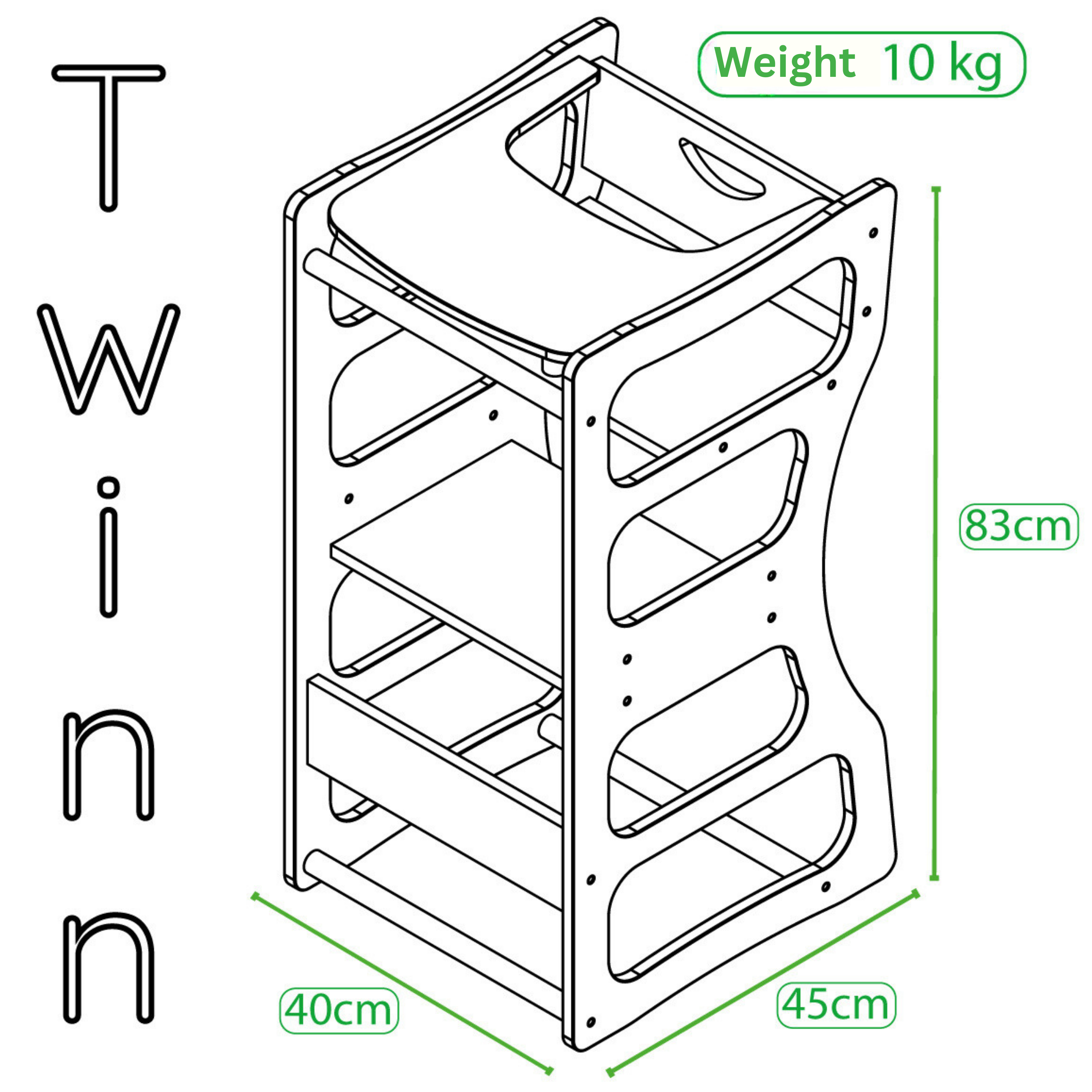Twinn 2-in-1 Multipurpose Baby High Chair & Toddler Learning Tower