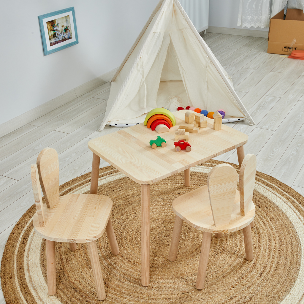 Montessori Table and Chair Set for Kids - Bunny Ears Piney