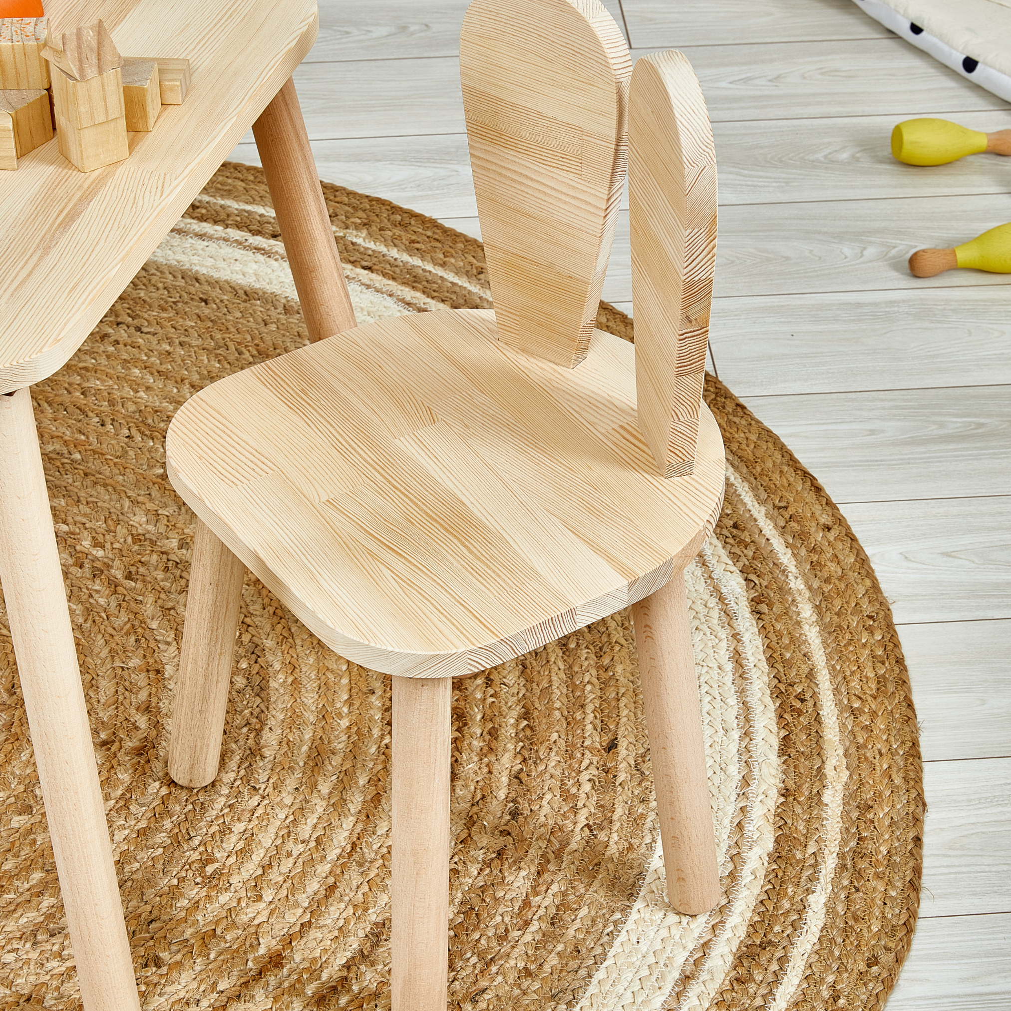 Montessori Table and Chair Set for Kids - Bunny Ears Piney