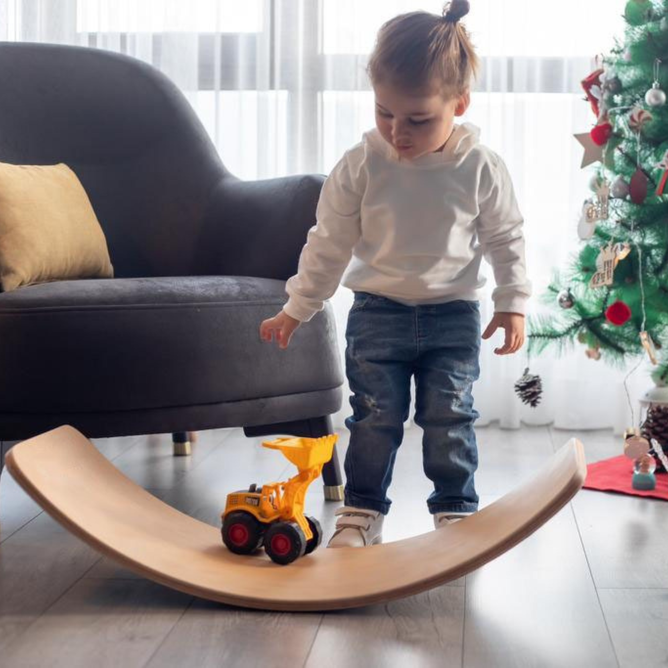 Wooden Balance Board - Blue Felt