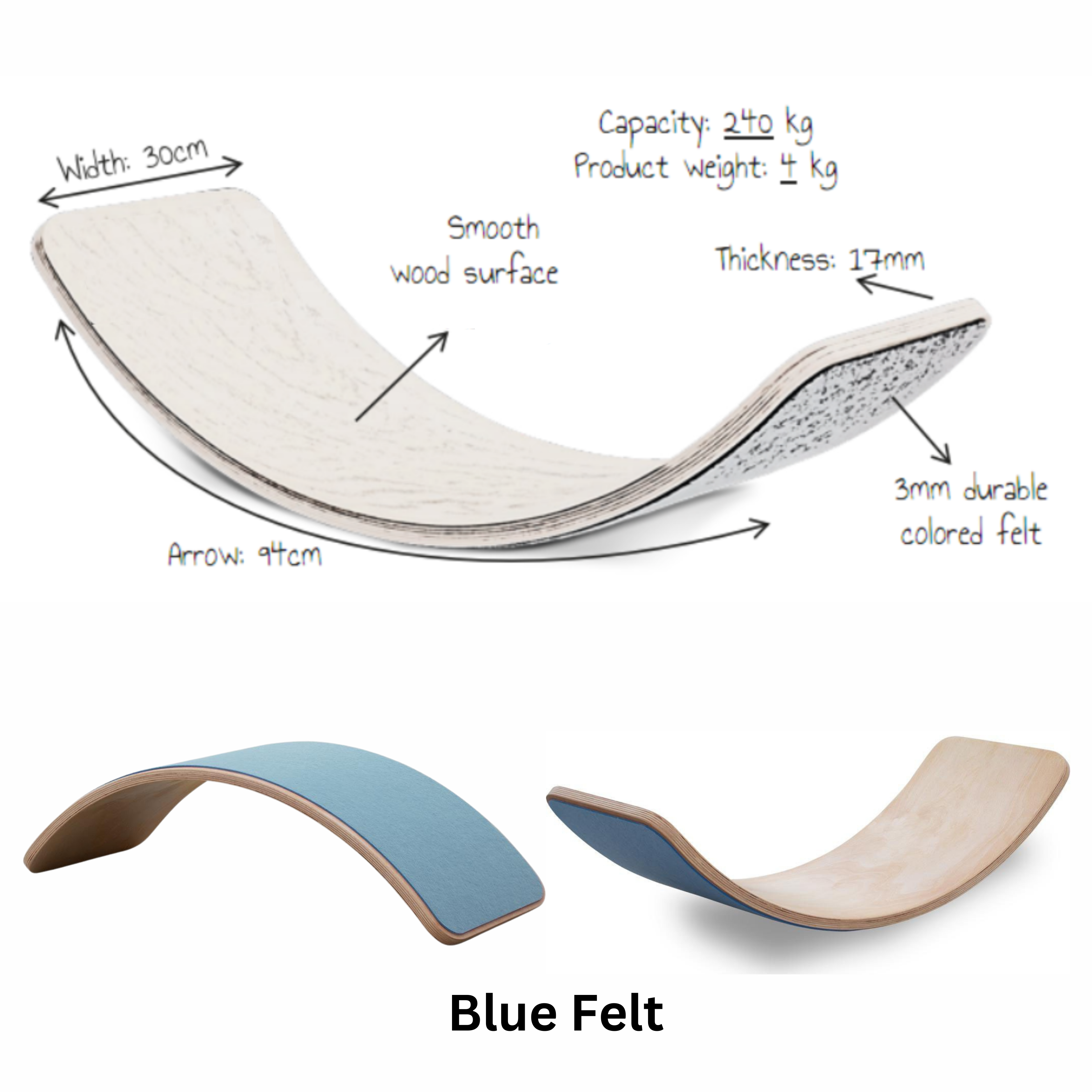 Wooden Balance Board - Blue Felt