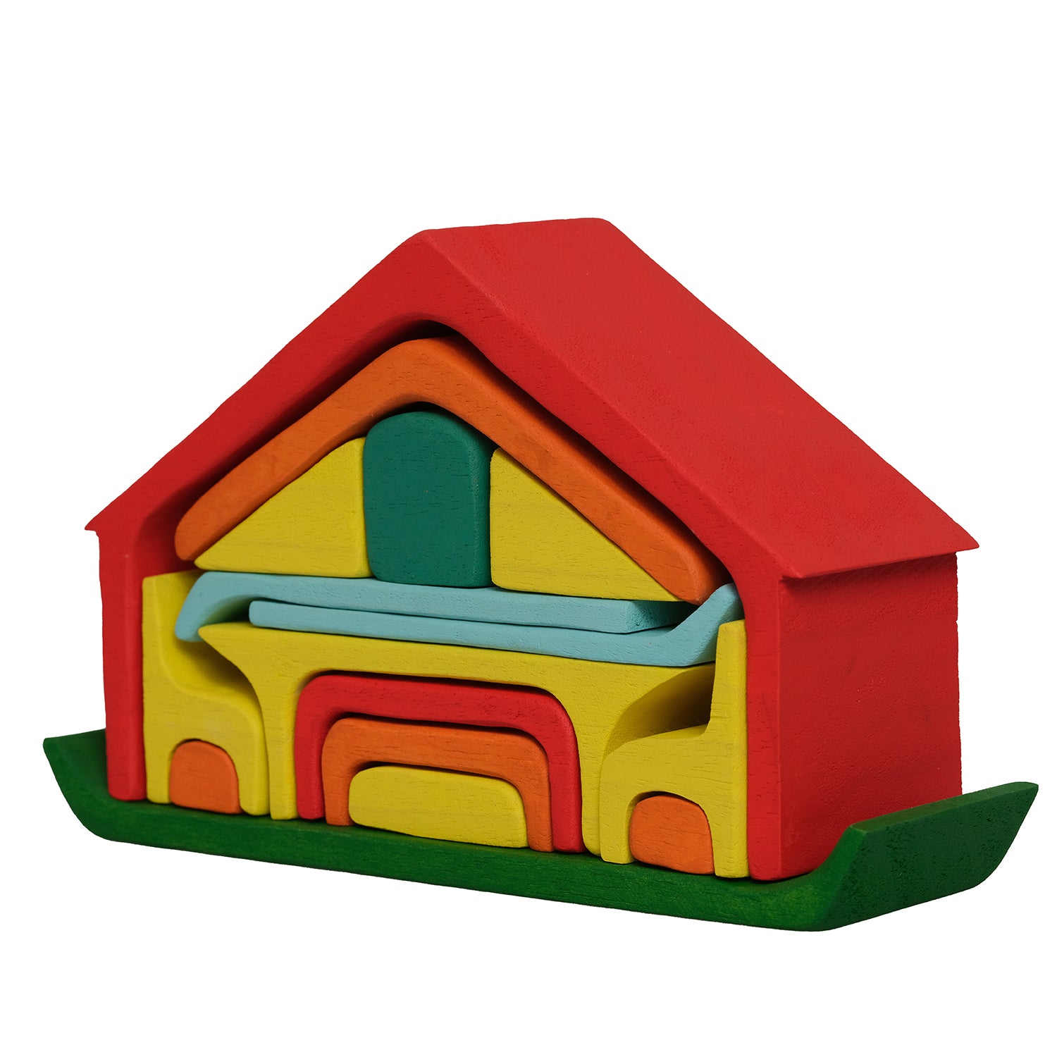 Rainbow Stacking Toy - Triangle Stacker Puzzle House 16 pcs