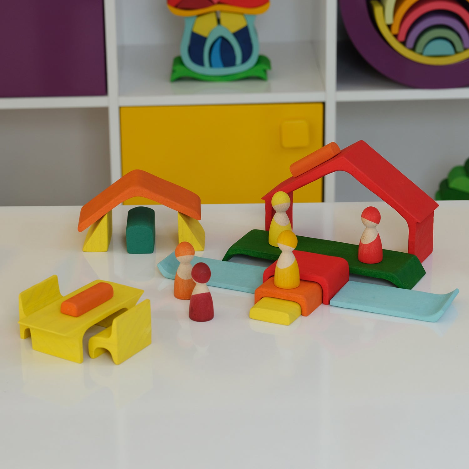 Rainbow Stacking Toy - Triangle Stacker Puzzle House 16 pcs