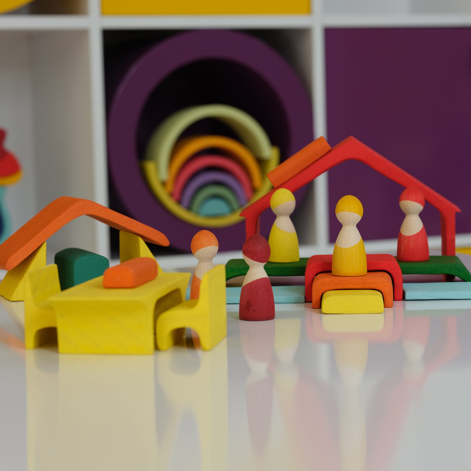 Rainbow Stacking Toy - Triangle Stacker Puzzle House 16 pcs