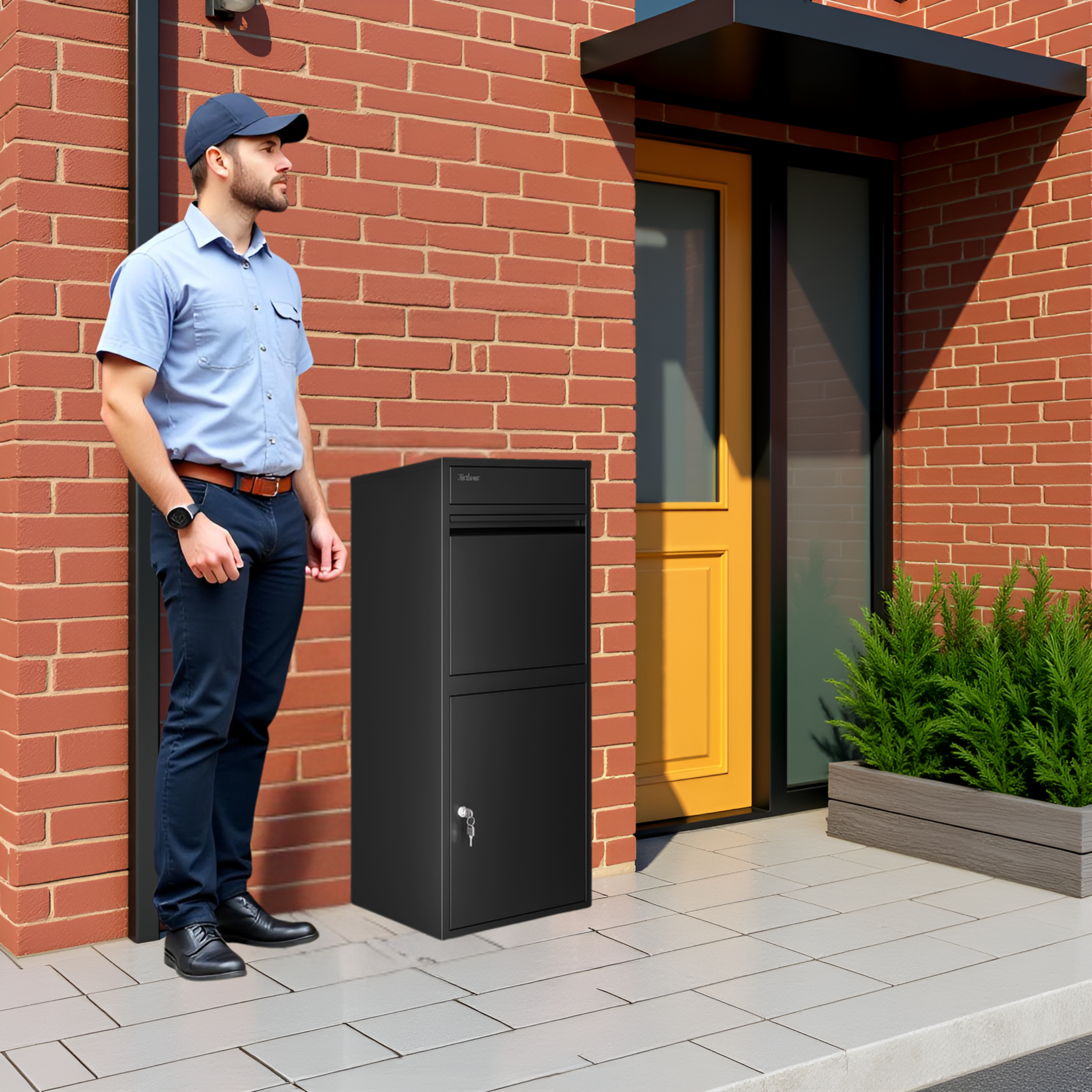 REFURBISHED Anqa Metal Parcel Delivery Box Outdoor - Extra Large (Black)