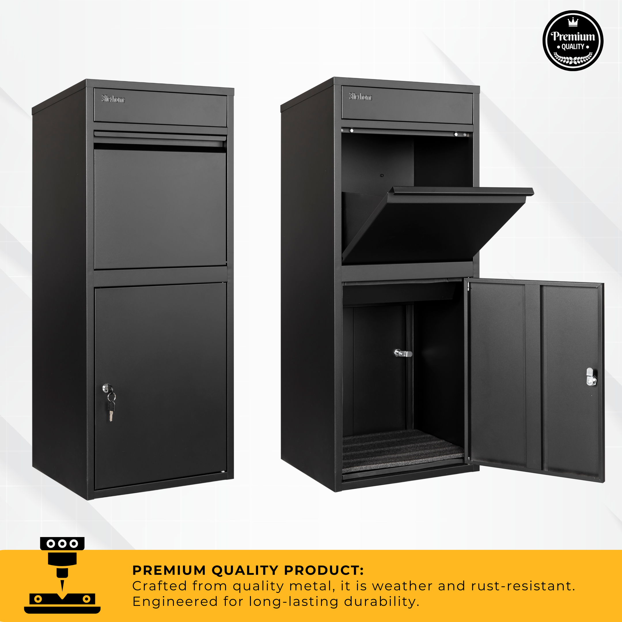 REFURBISHED Anqa Metal Parcel Delivery Box Outdoor - Extra Large (Black)