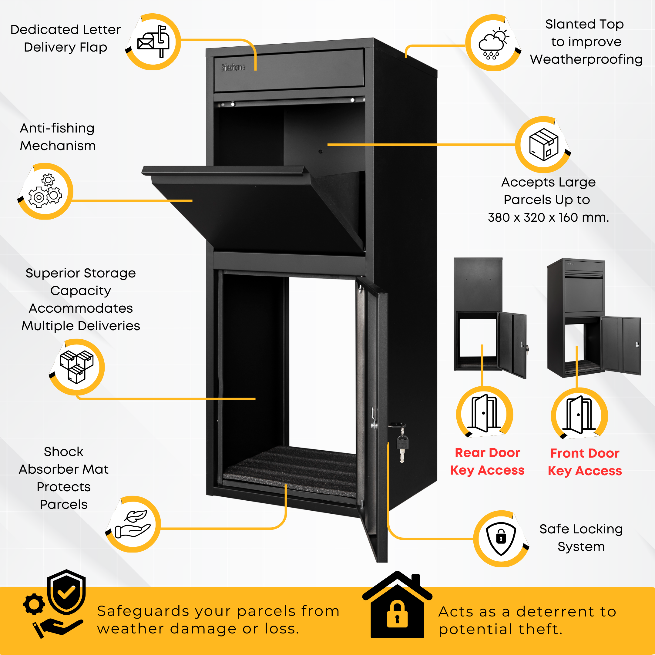 REFURBISHED Anqa Metal Parcel Delivery Box Outdoor - Extra Large (Black)