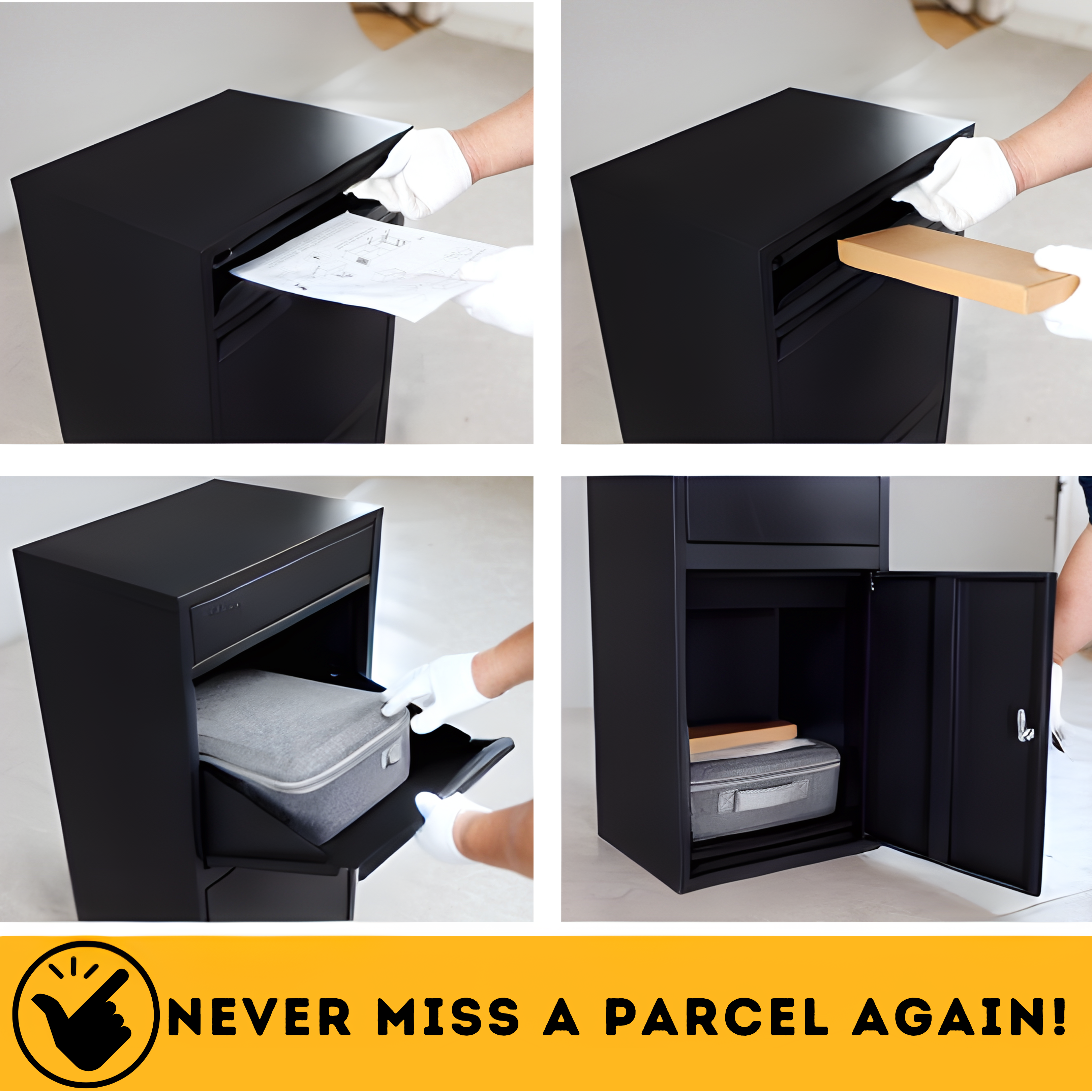 REFURBISHED Anqa Metal Parcel Delivery Box Outdoor - Extra Large (Black)