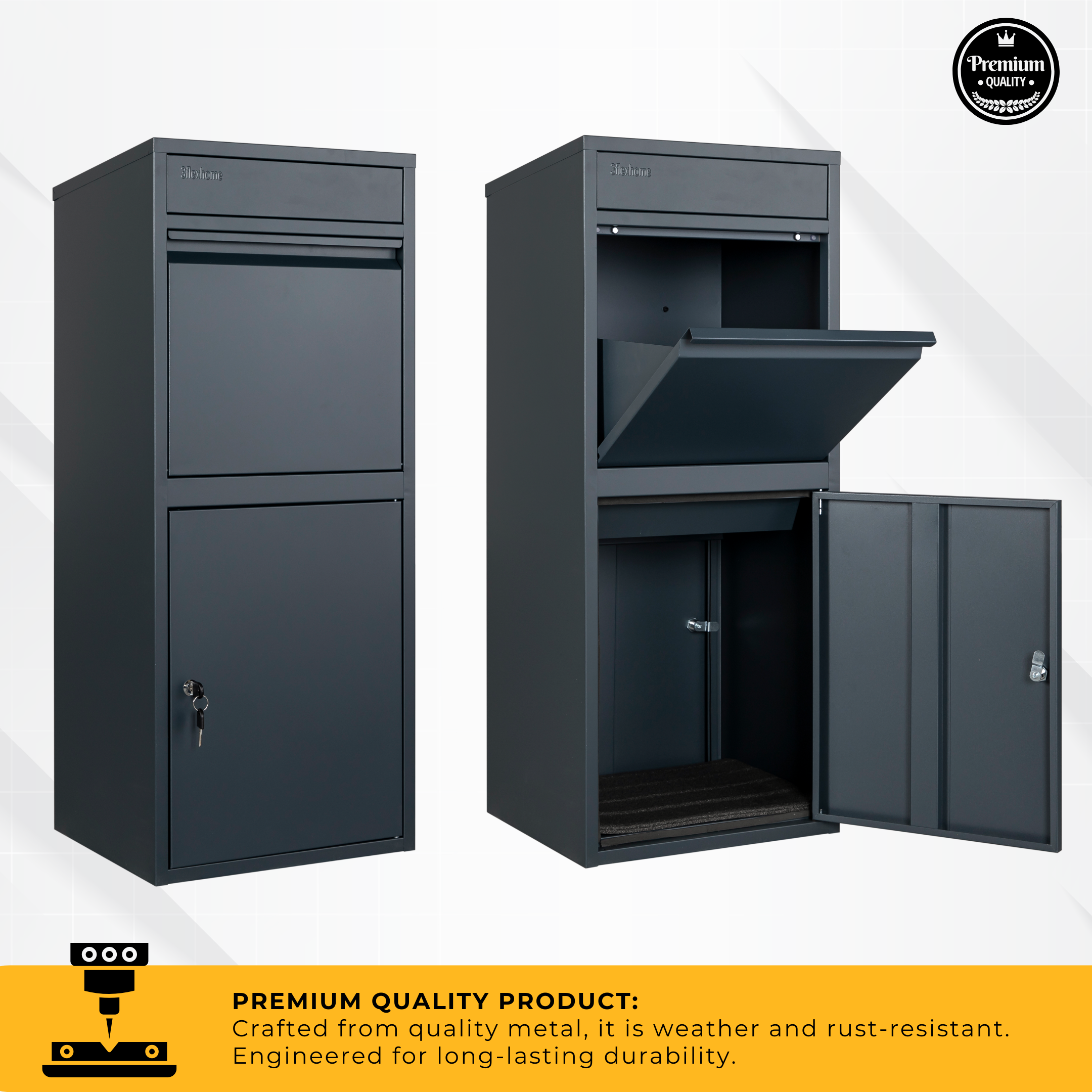 Anqa Metal Parcel Delivery Box Outdoor - Extra Large (Grey)