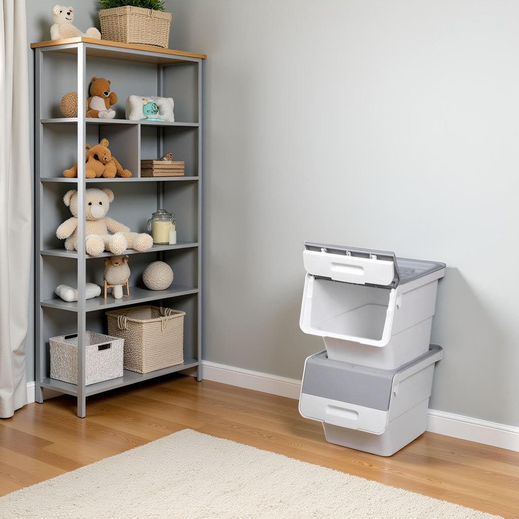 Stackable Storage Organiser Wheeled Toy Box (Grey 3x12LT)