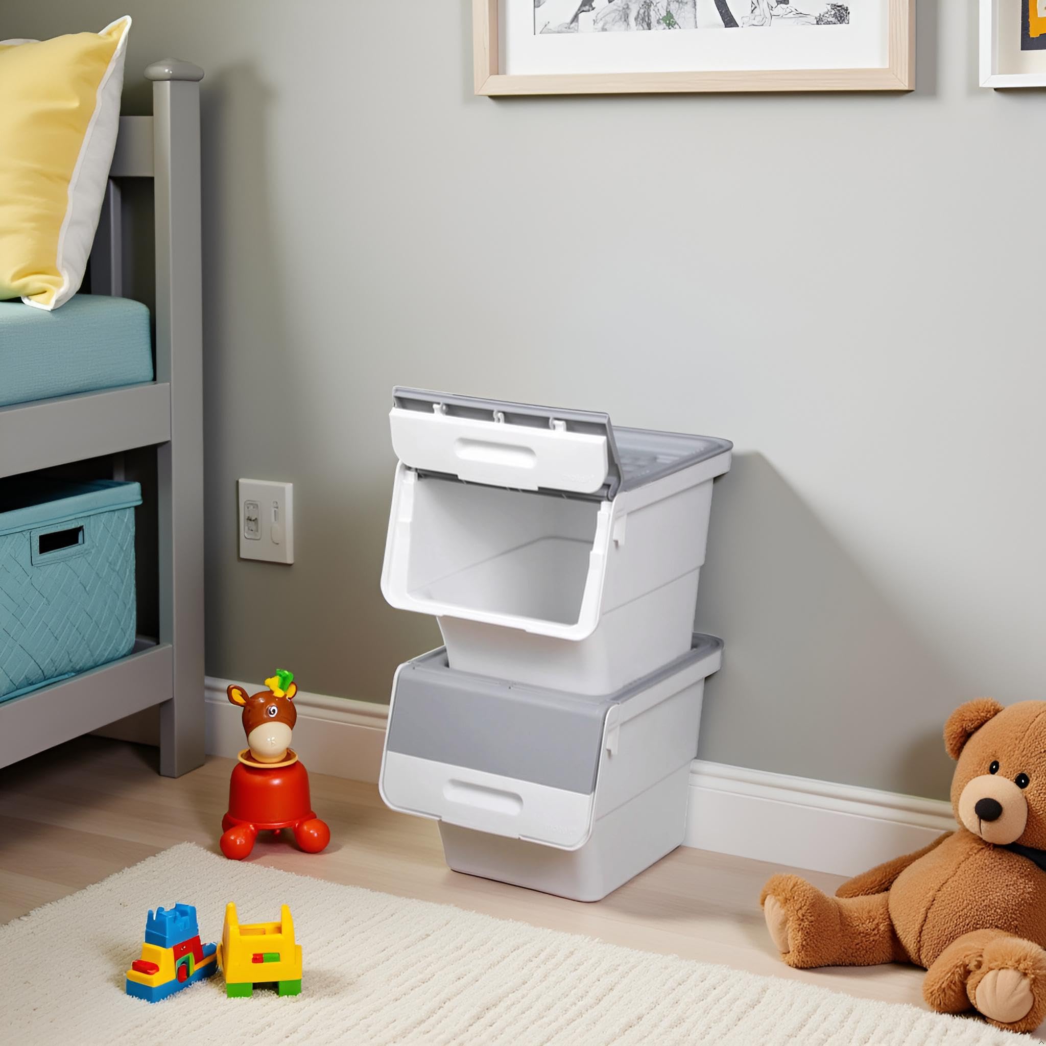 Stackable Storage Organiser Wheeled Toy Box (Grey 3x12LT)