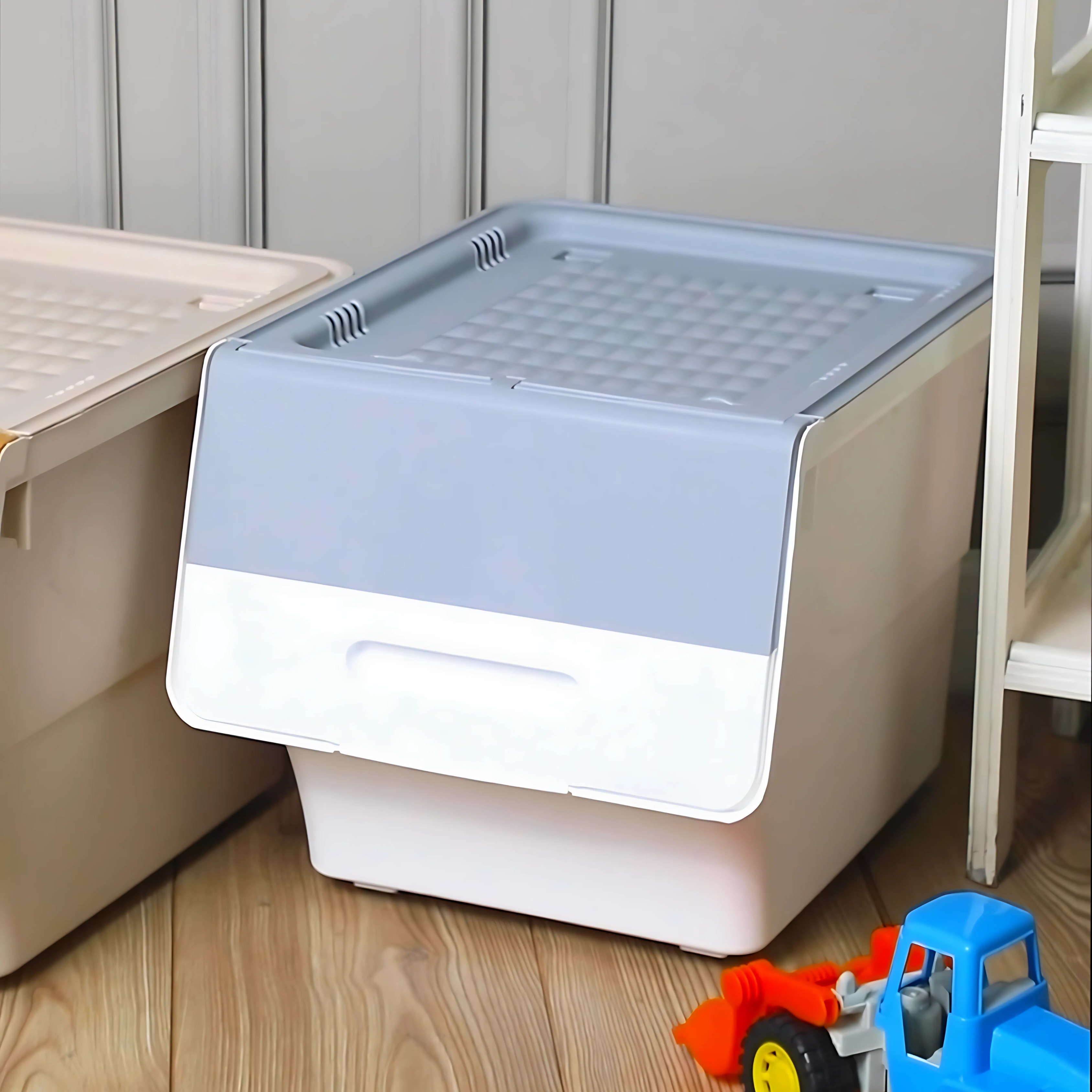 Stackable Storage Organiser Wheeled Toy Box (Grey 3x12LT)