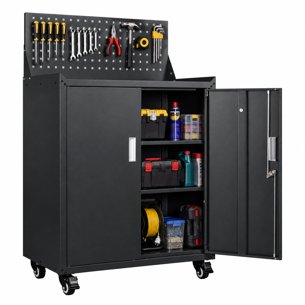Metal Garage Tool Cabinets on Wheels - Huginn Black