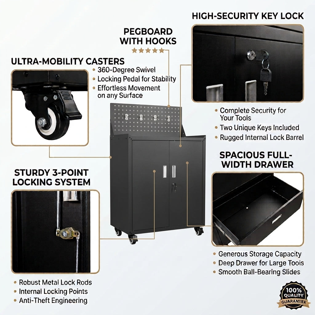 Metal Garage Tool Cabinets on Wheels - Huginn Black