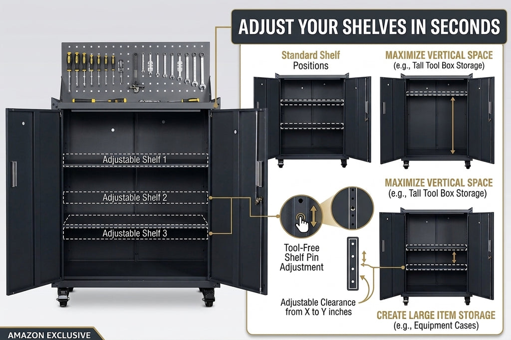 Metal Garage Tool Cabinets on Wheels - Huginn Black