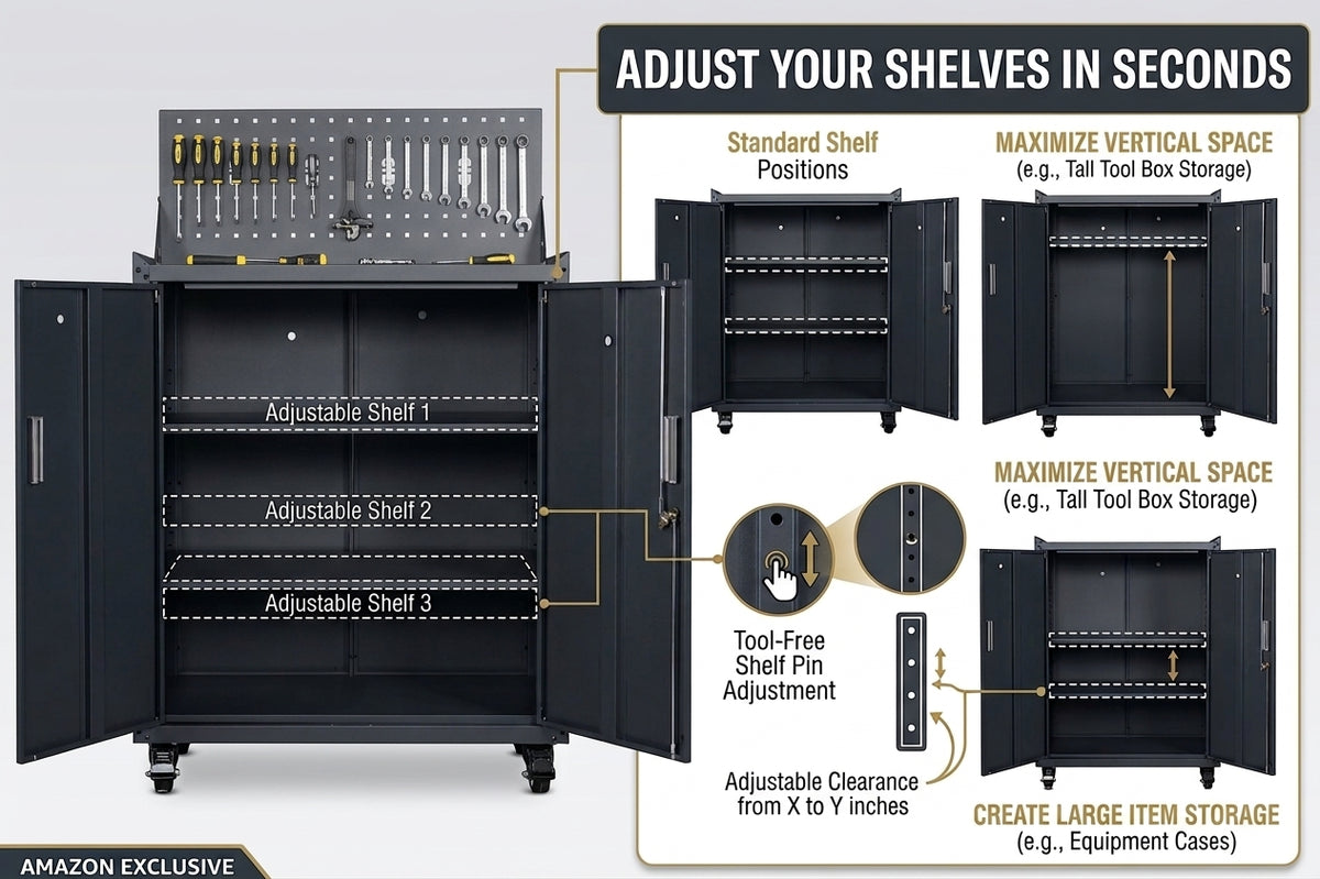 Metal Garage Tool Cabinets on Wheels - Huginn Black