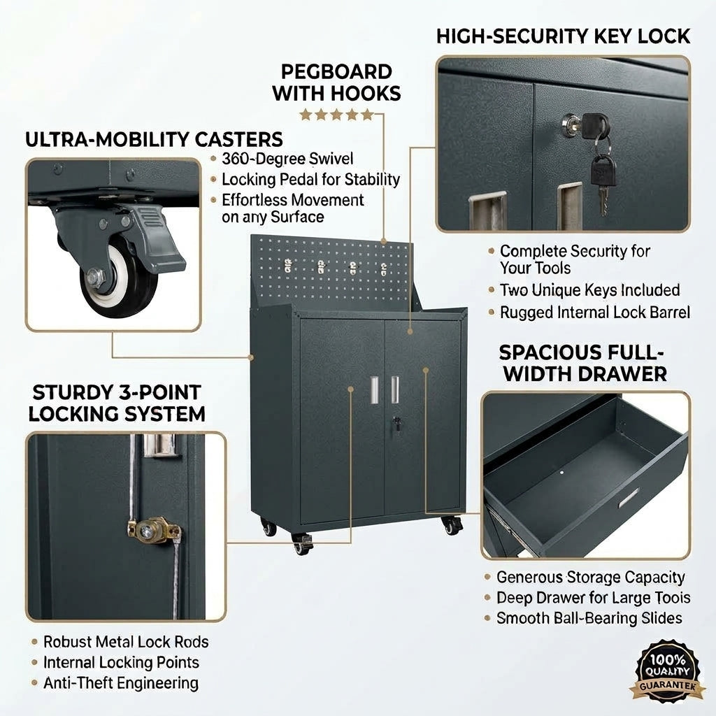 Metal Garage Tool Cabinets on Wheels - Huginn Grey