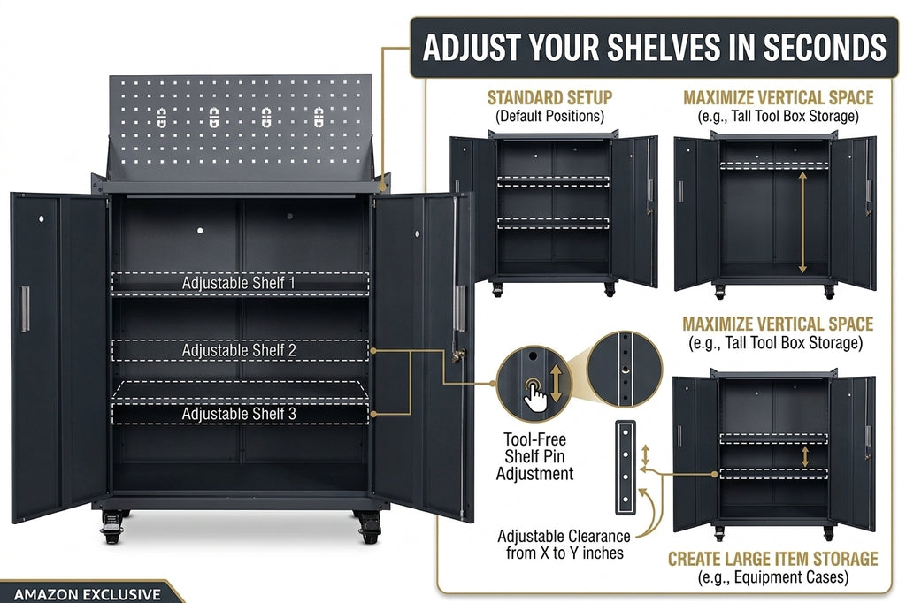 Metal Garage Tool Cabinets on Wheels - Huginn Grey