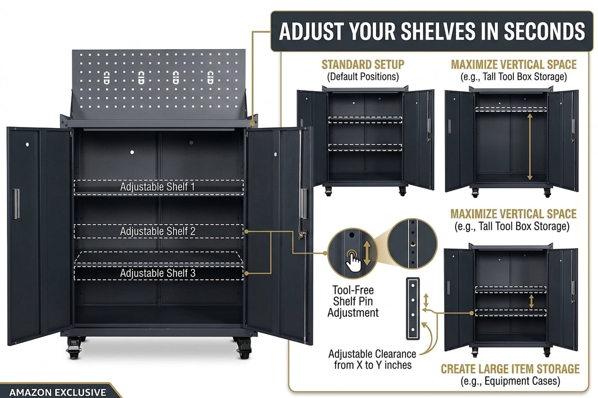 Metal Garage Tool Cabinets on Wheels - Huginn Grey