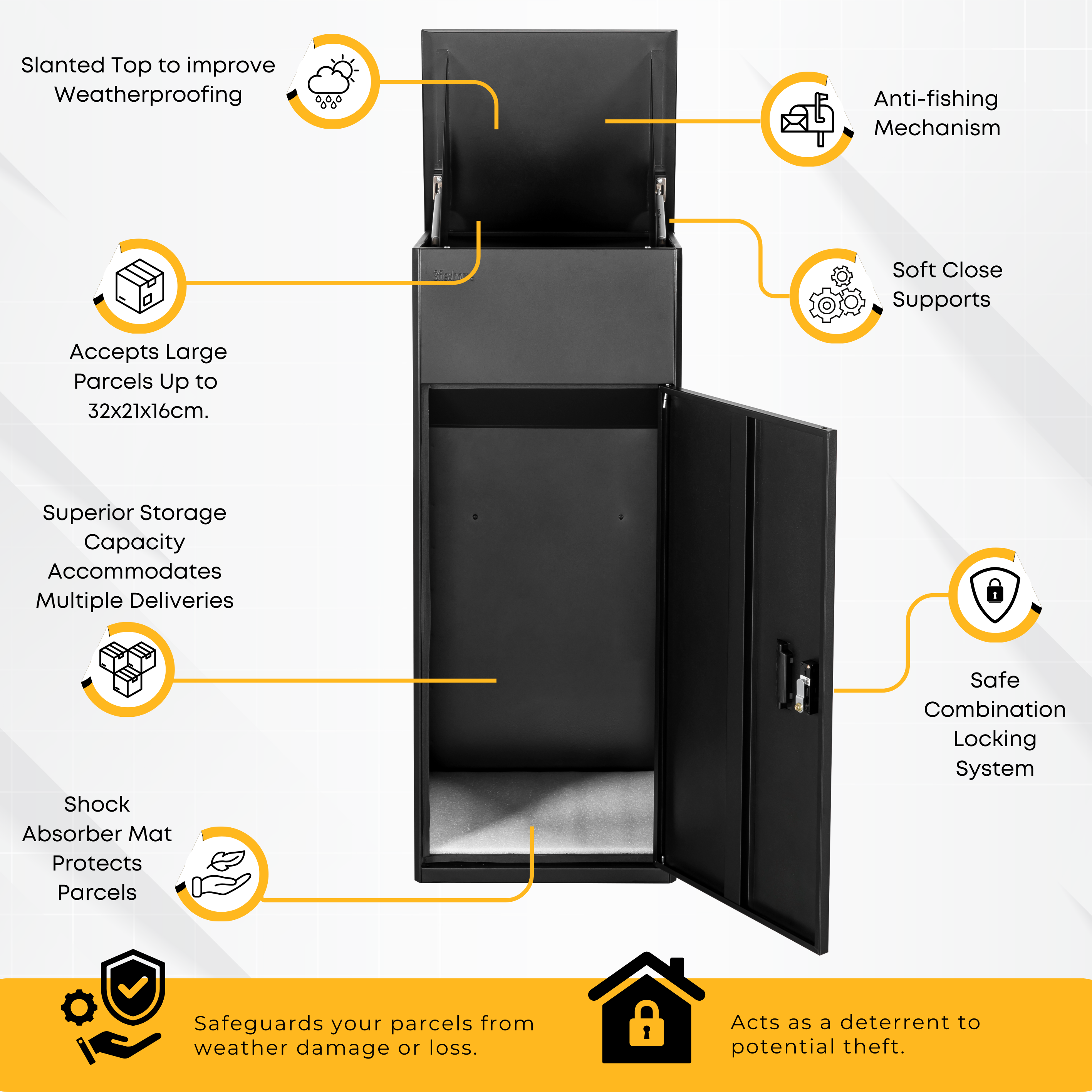 Metal Parcel Delivery Box Outdoor - Extra Large (Black)