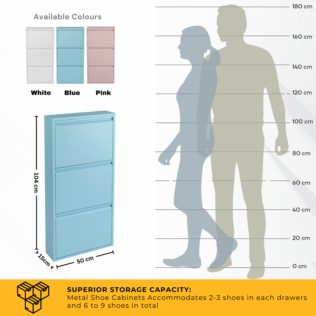 Metal Shoe Storage Cabinet for Hallway and Bedroom (Blue)