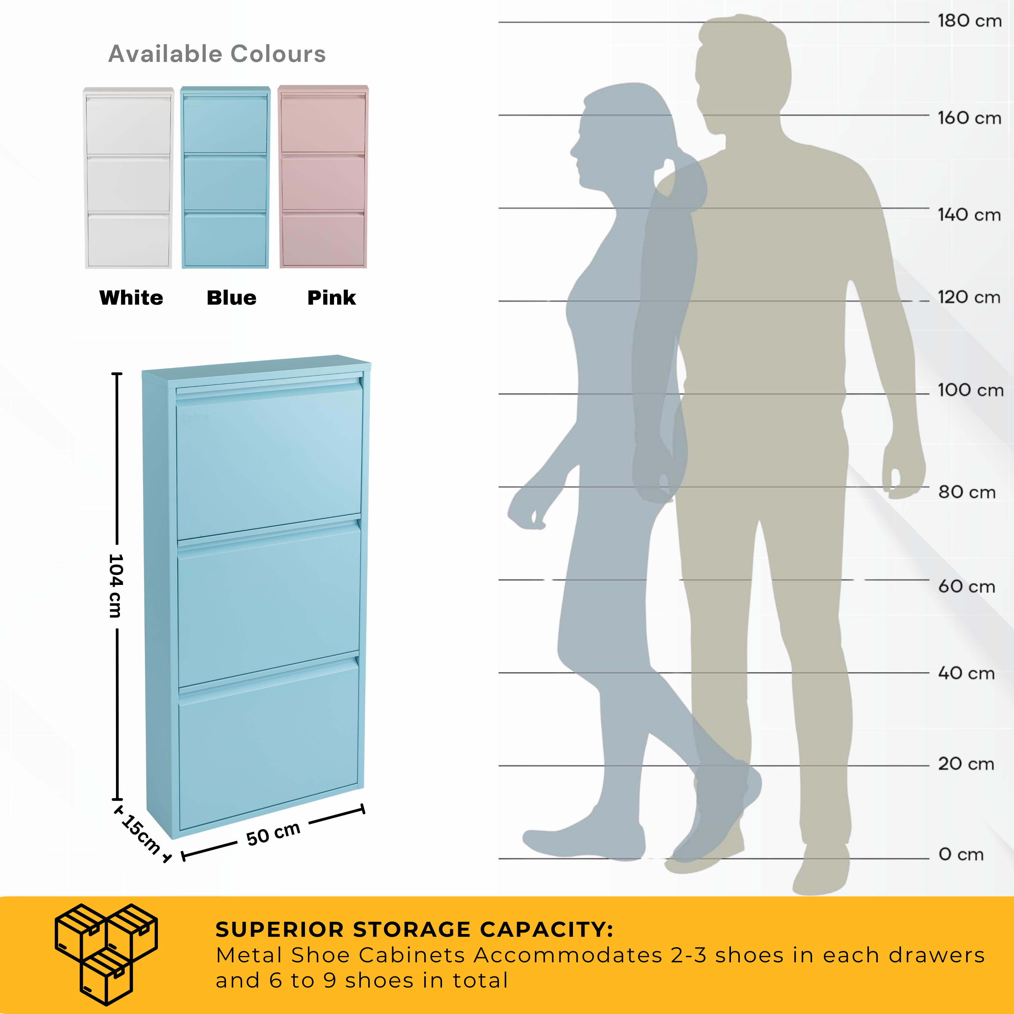 Metal Shoe Storage Cabinet for Hallway and Bedroom (Blue)