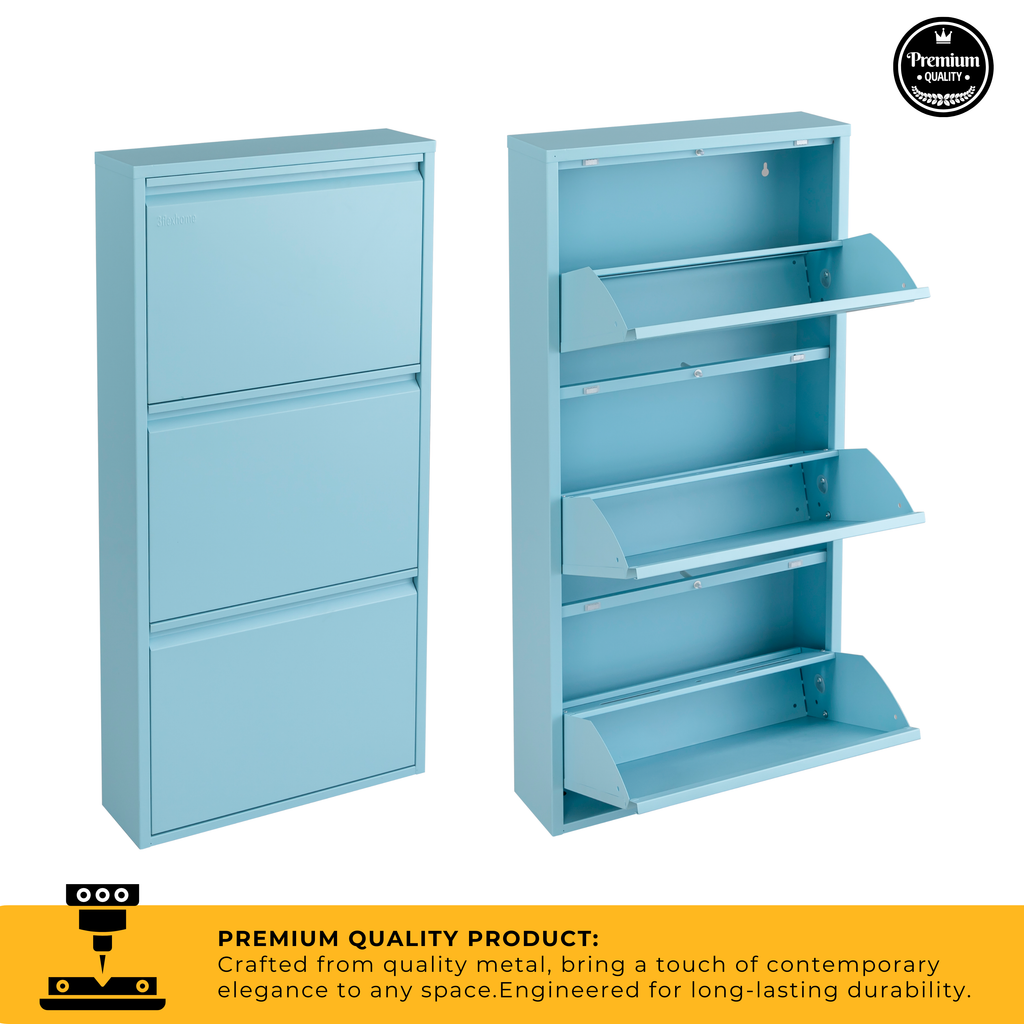 Metal Shoe Storage Cabinet for Hallway and Bedroom (Blue)