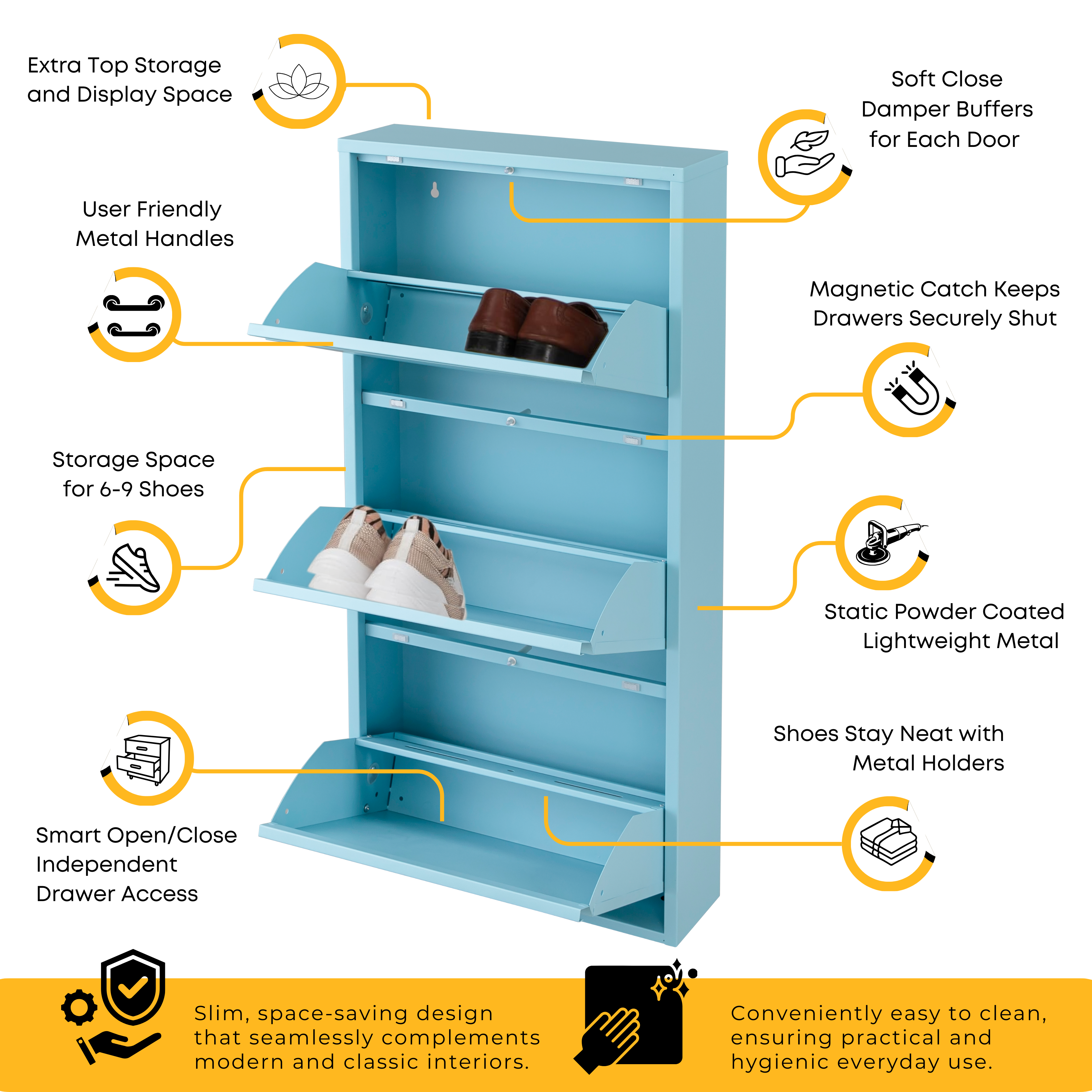 Metal Shoe Storage Cabinet for Hallway and Bedroom (Blue)