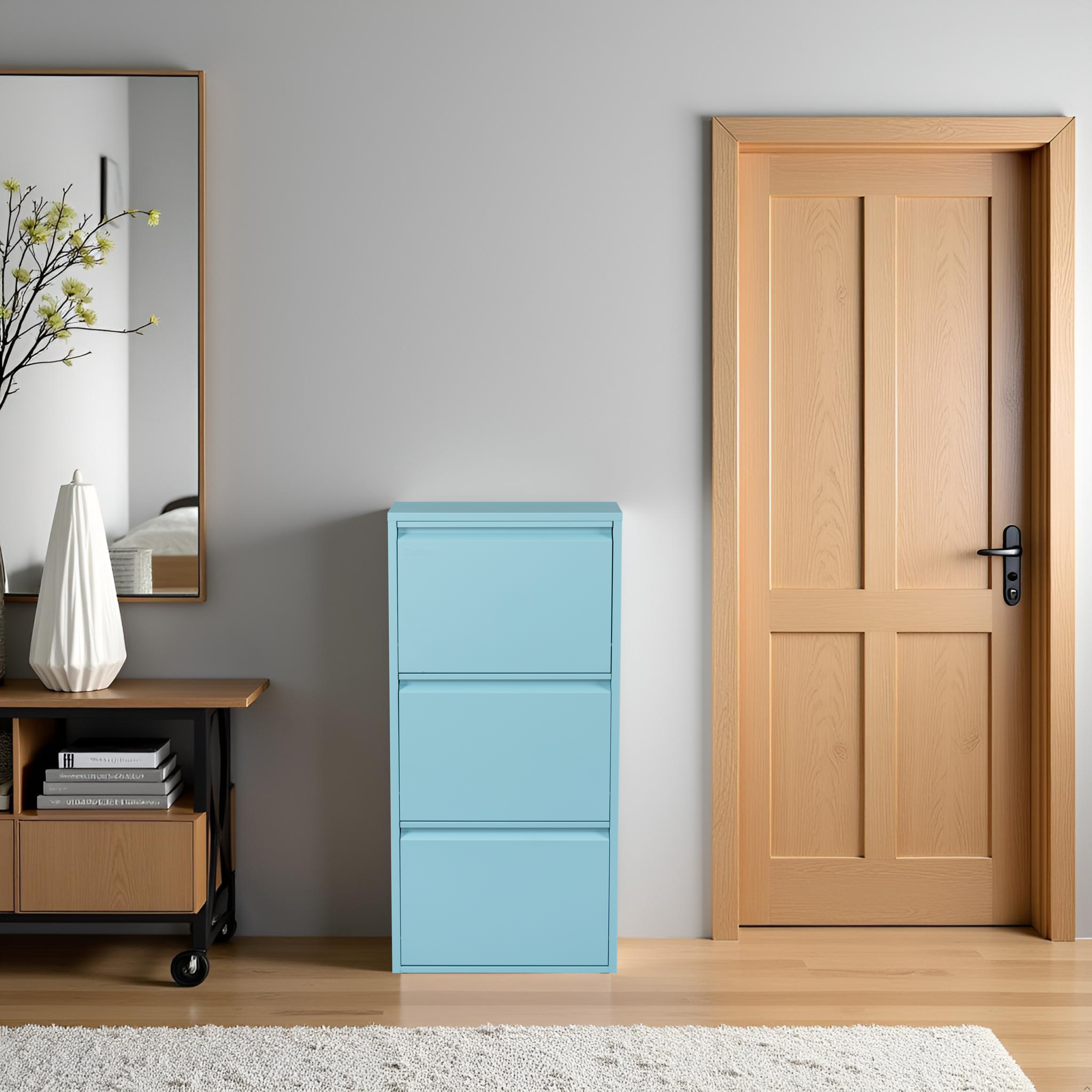 Metal Shoe Storage Cabinet for Hallway and Bedroom (Blue)