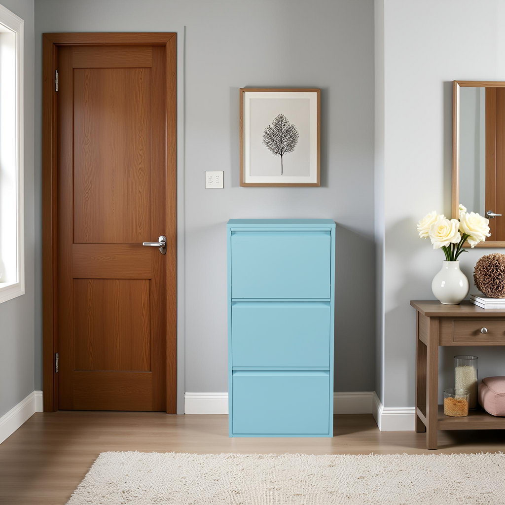 Metal Shoe Storage Cabinet for Hallway and Bedroom (Blue)