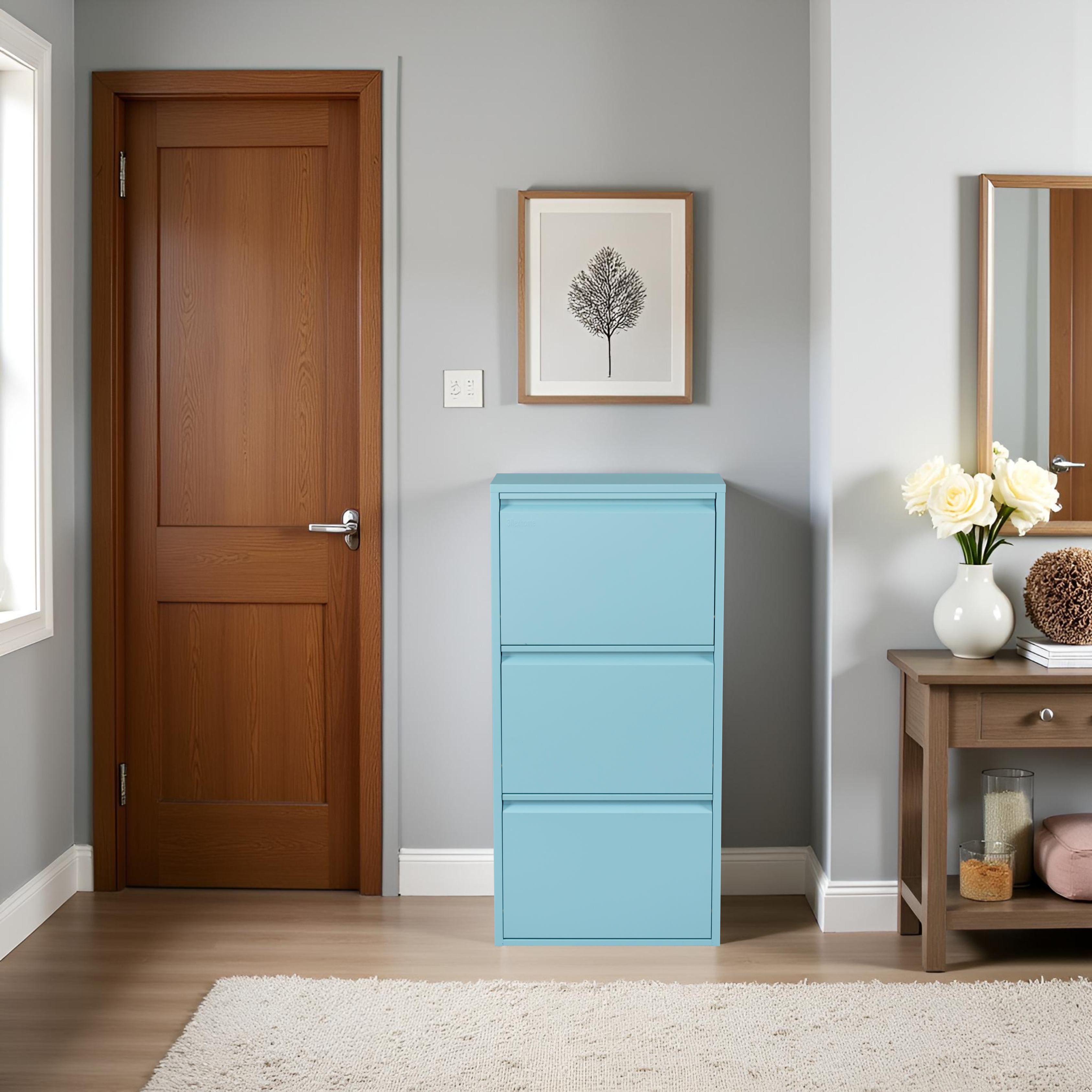 Metal Shoe Storage Cabinet for Hallway and Bedroom (Blue)