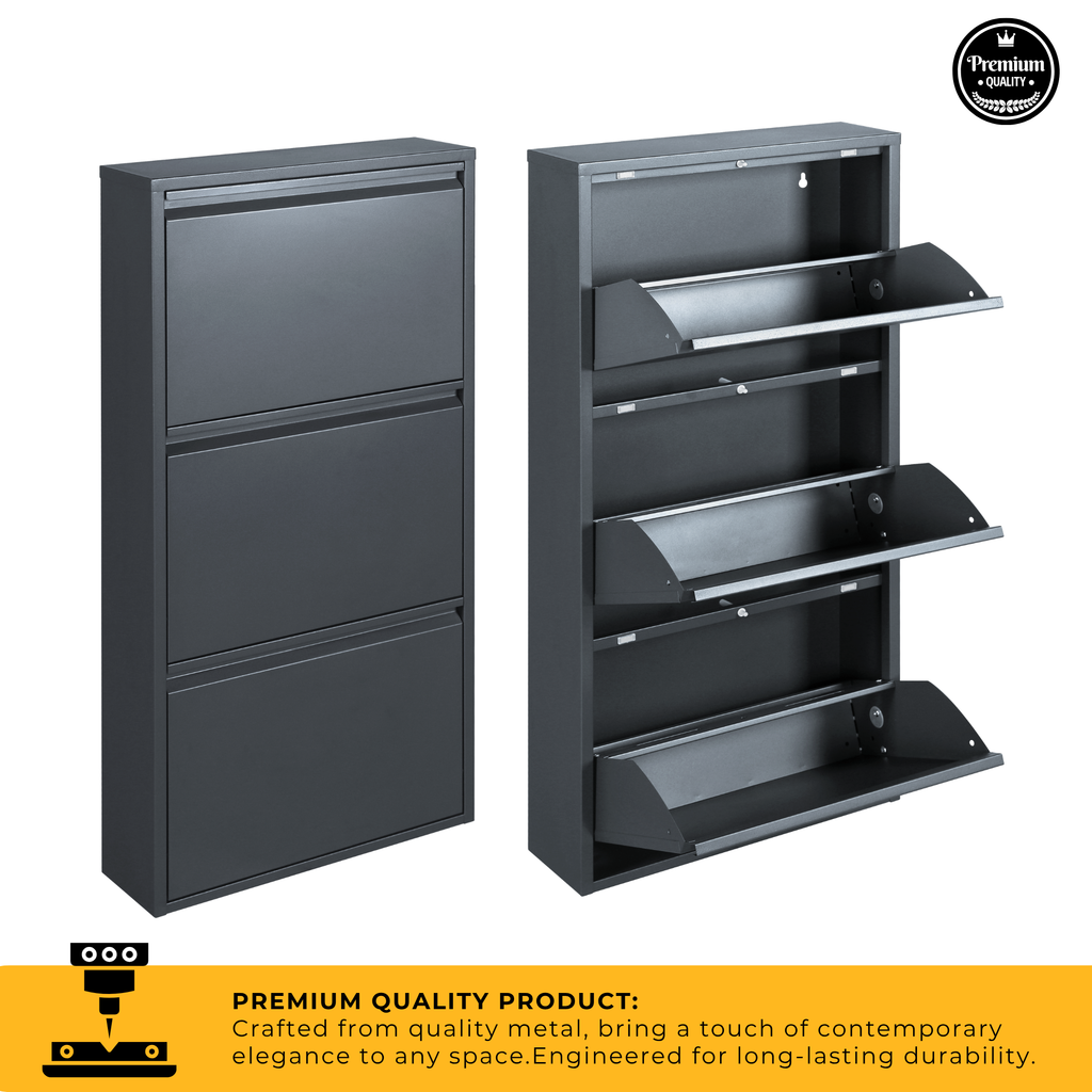 Metal Shoe Storage Cabinet for Hallway and Bedroom (Grey)