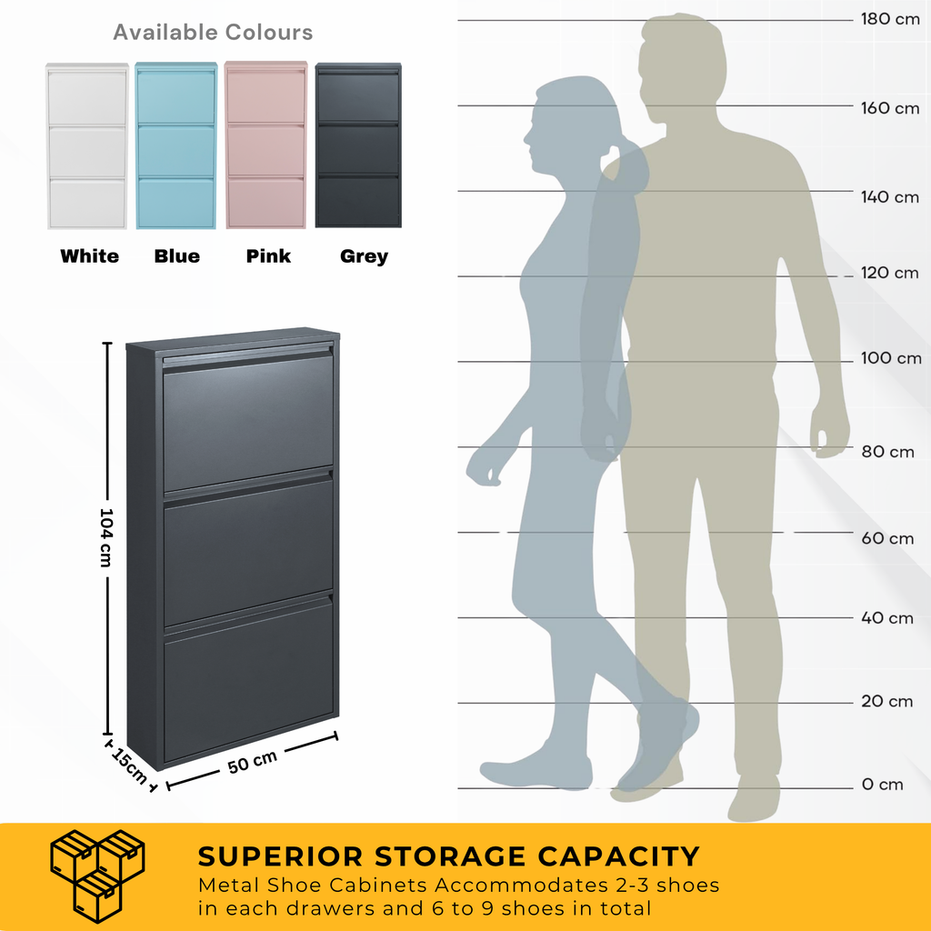 Metal Shoe Storage Cabinet for Hallway and Bedroom (Grey)