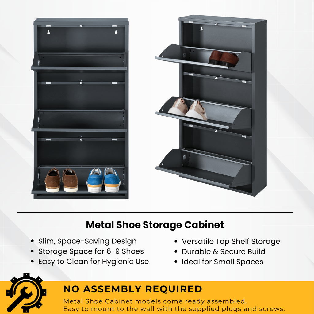 Metal Shoe Storage Cabinet for Hallway and Bedroom (Grey)