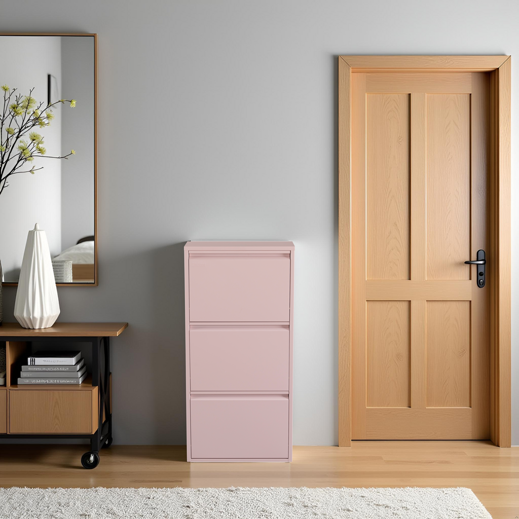 Metal Shoe Storage Cabinet for Hallway and Bedroom (Pink)
