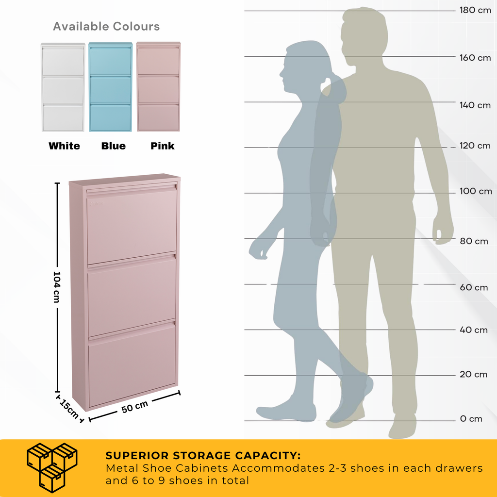 Metal Shoe Storage Cabinet for Hallway and Bedroom (Pink)