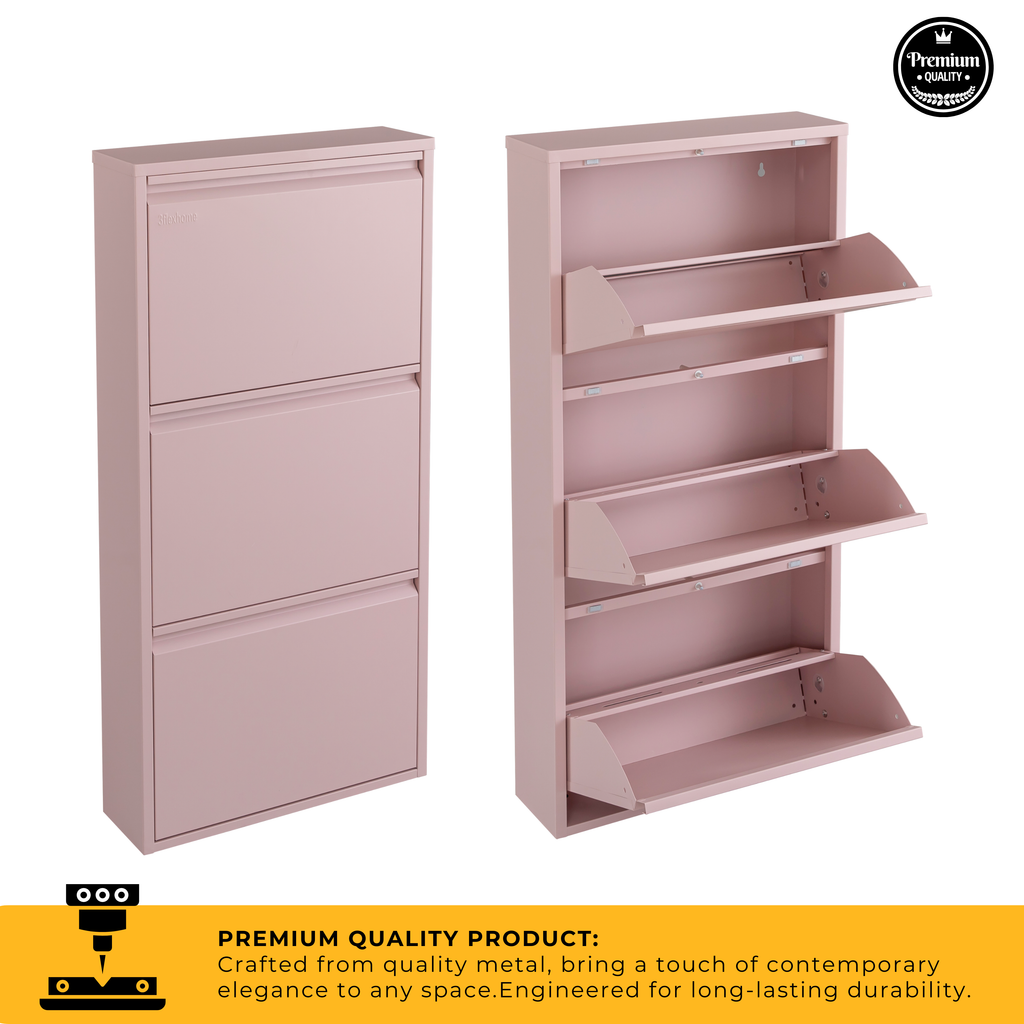 Metal Shoe Storage Cabinet for Hallway and Bedroom (Pink)