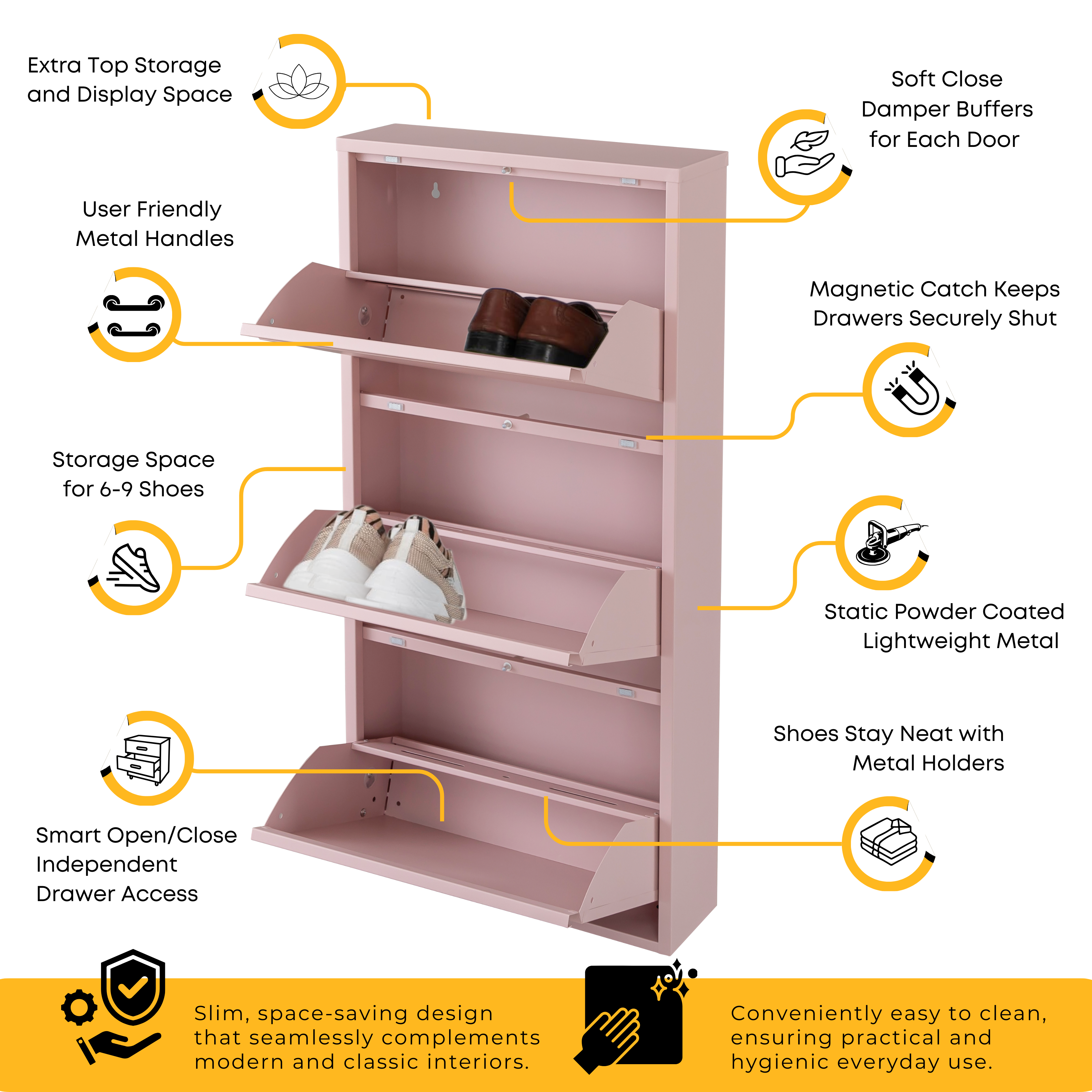 Metal Shoe Storage Cabinet for Hallway and Bedroom (Pink)