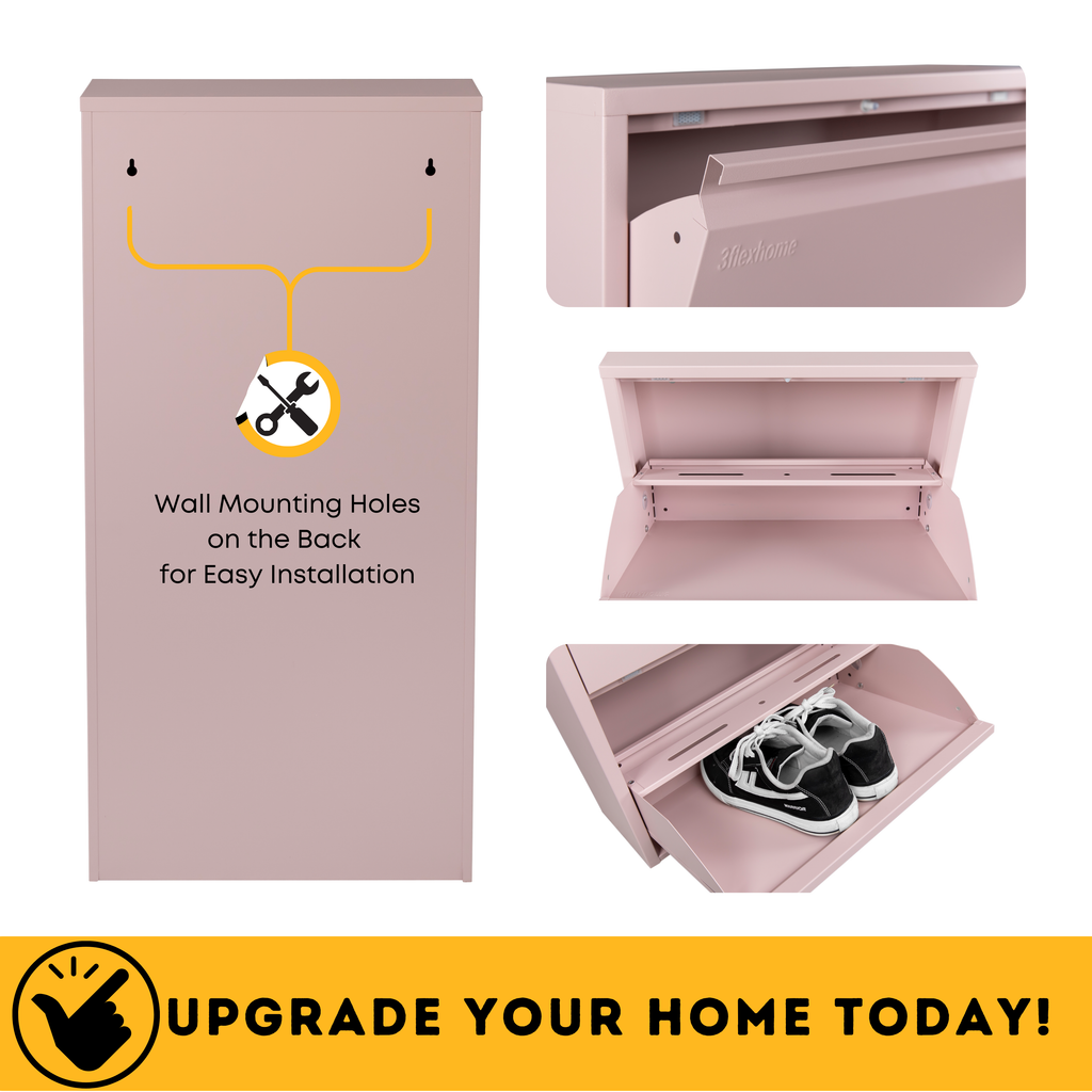 Metal Shoe Storage Cabinet for Hallway and Bedroom (Pink)