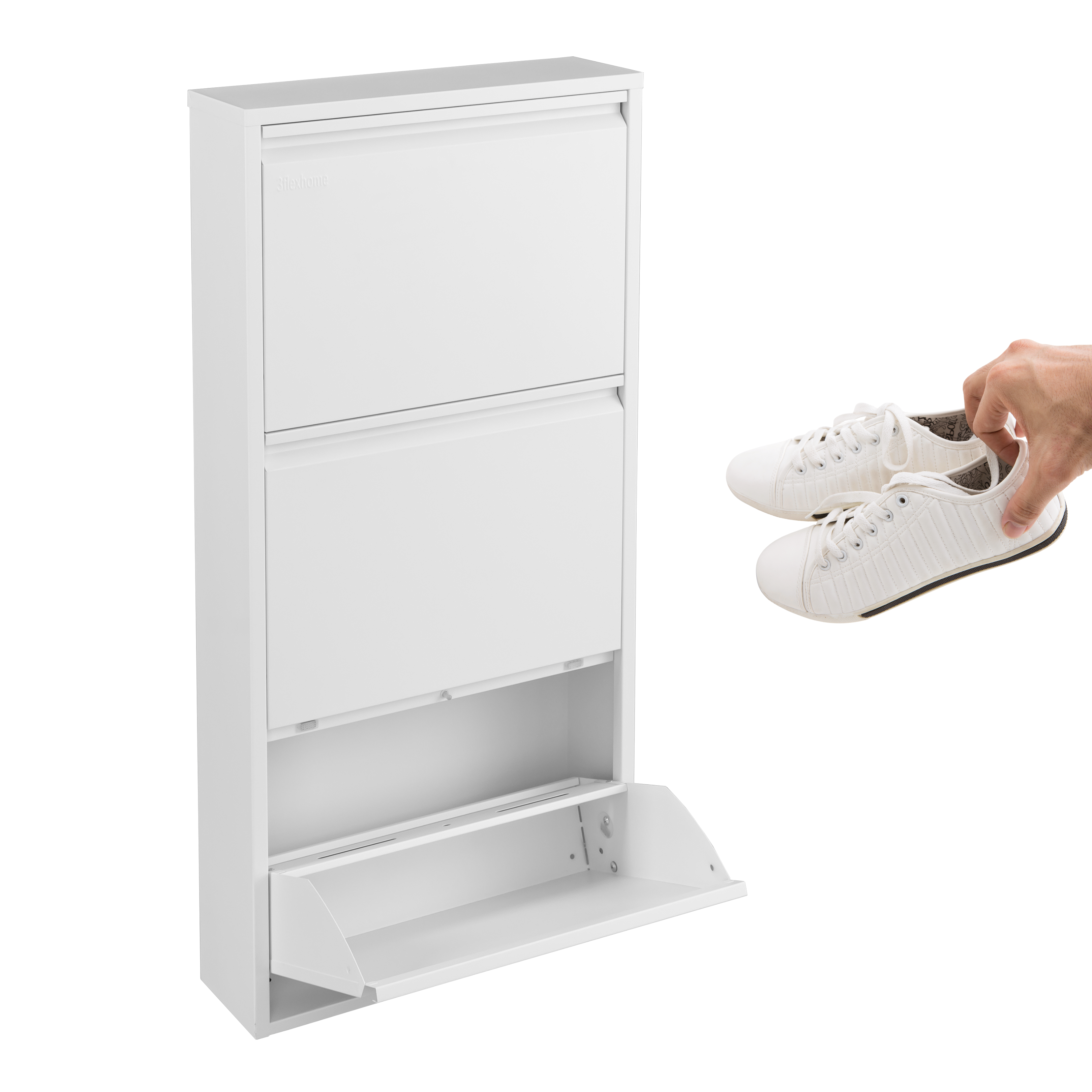 Metal Shoe Storage Cabinet for Hallway and Bedroom (White)