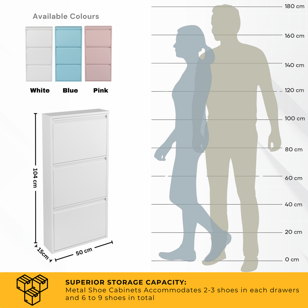 Metal Shoe Storage Cabinet for Hallway and Bedroom (White)