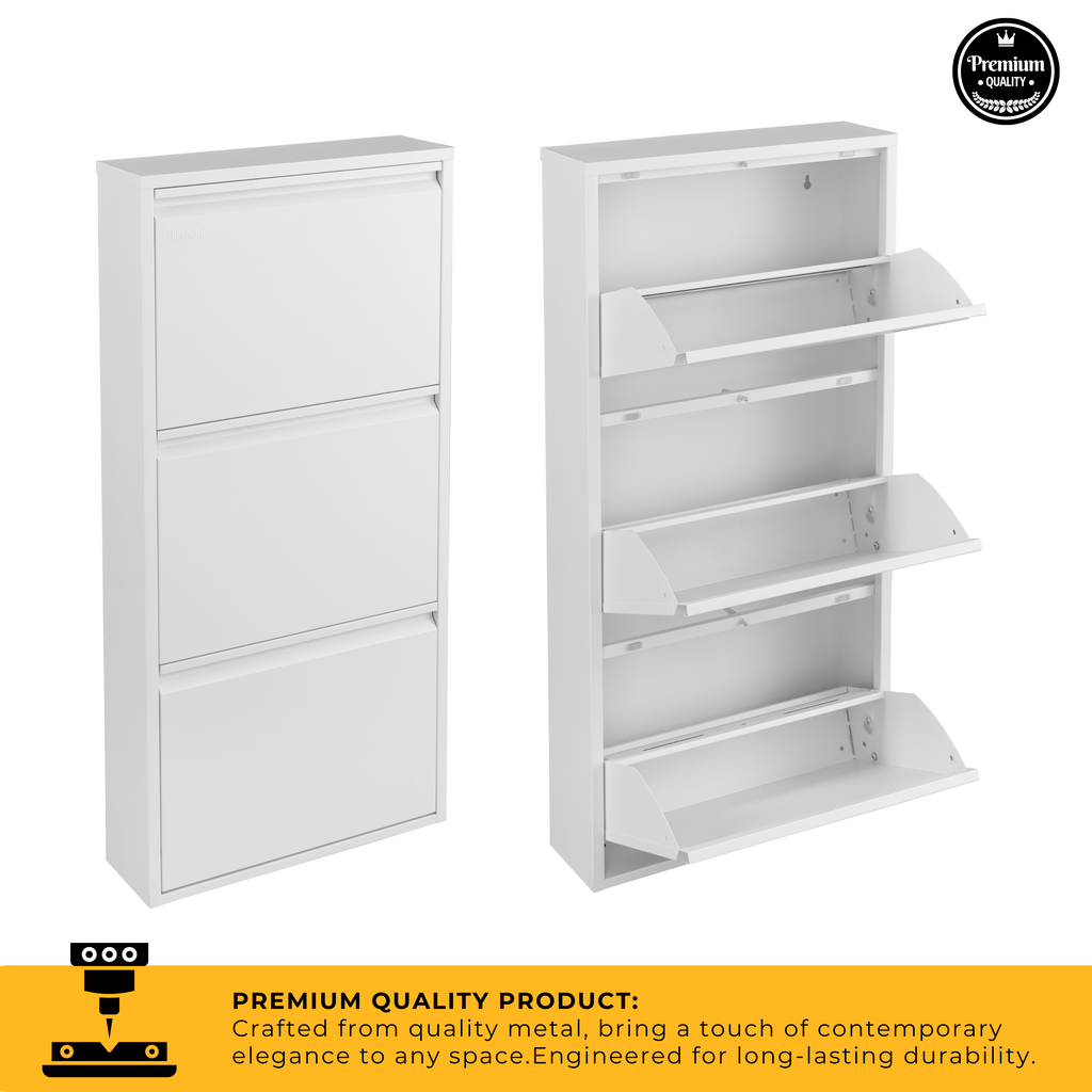 Metal Shoe Storage Cabinet for Hallway and Bedroom (White)