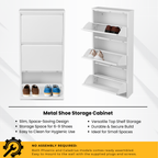 Metal Shoe Storage Cabinet for Hallway and Bedroom (White)