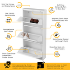 Metal Shoe Storage Cabinet for Hallway and Bedroom (White)