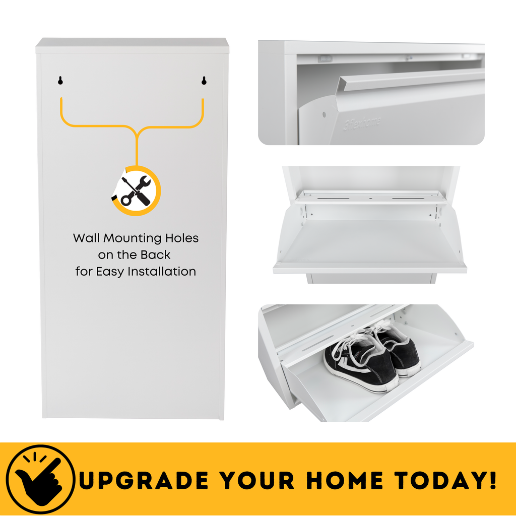 Metal Shoe Storage Cabinet for Hallway and Bedroom (White)