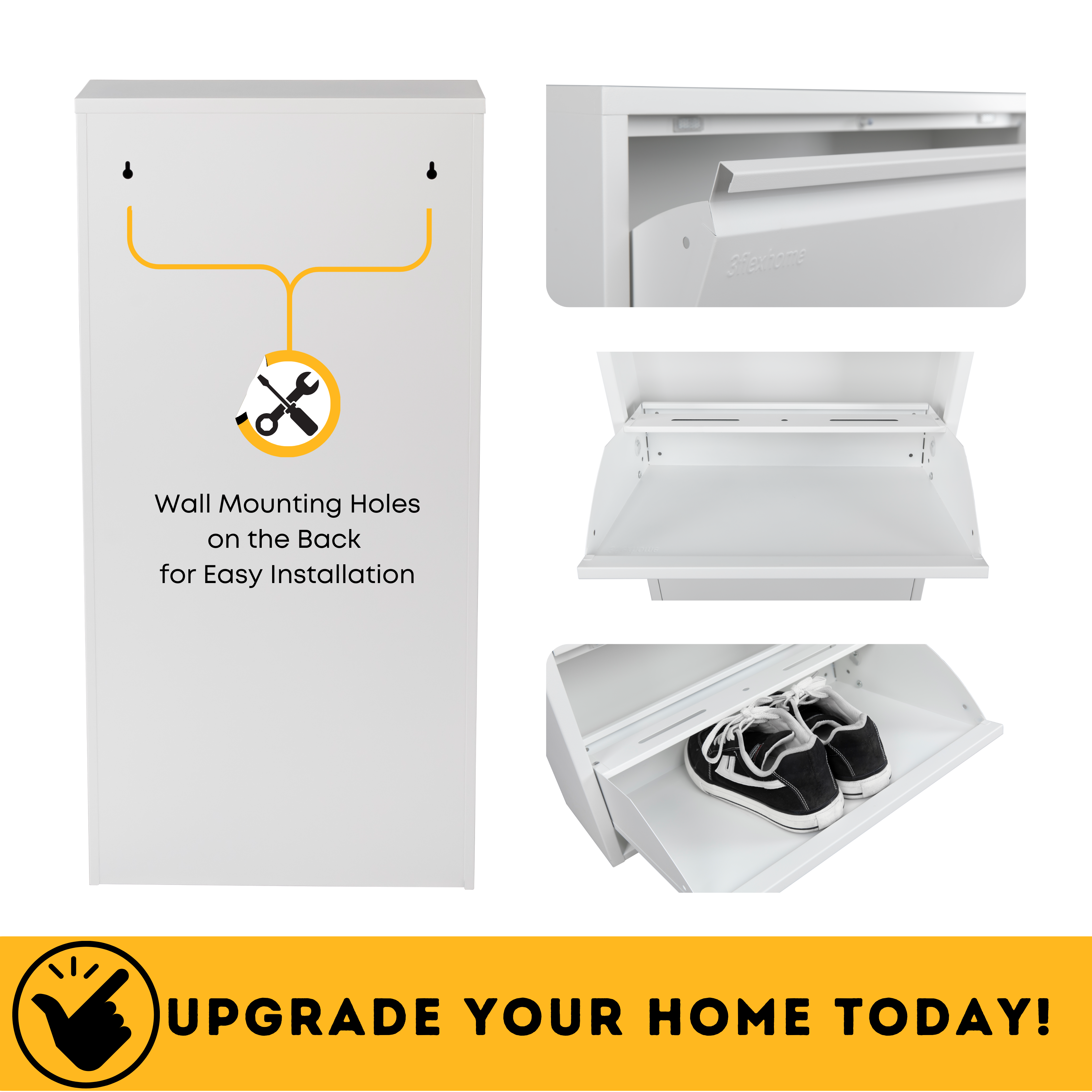 Metal Shoe Storage Cabinet for Hallway and Bedroom (White)