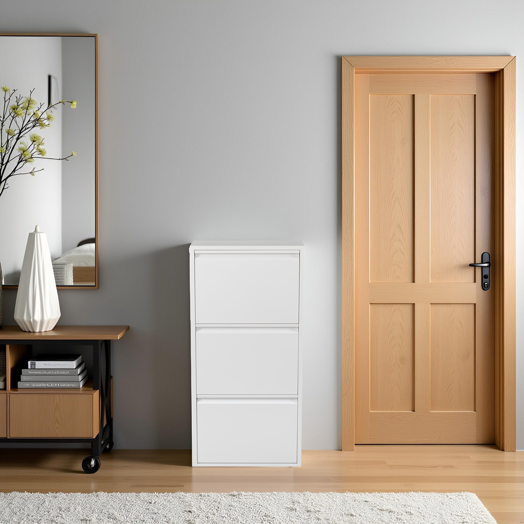 Metal Shoe Storage Cabinet for Hallway and Bedroom (White)